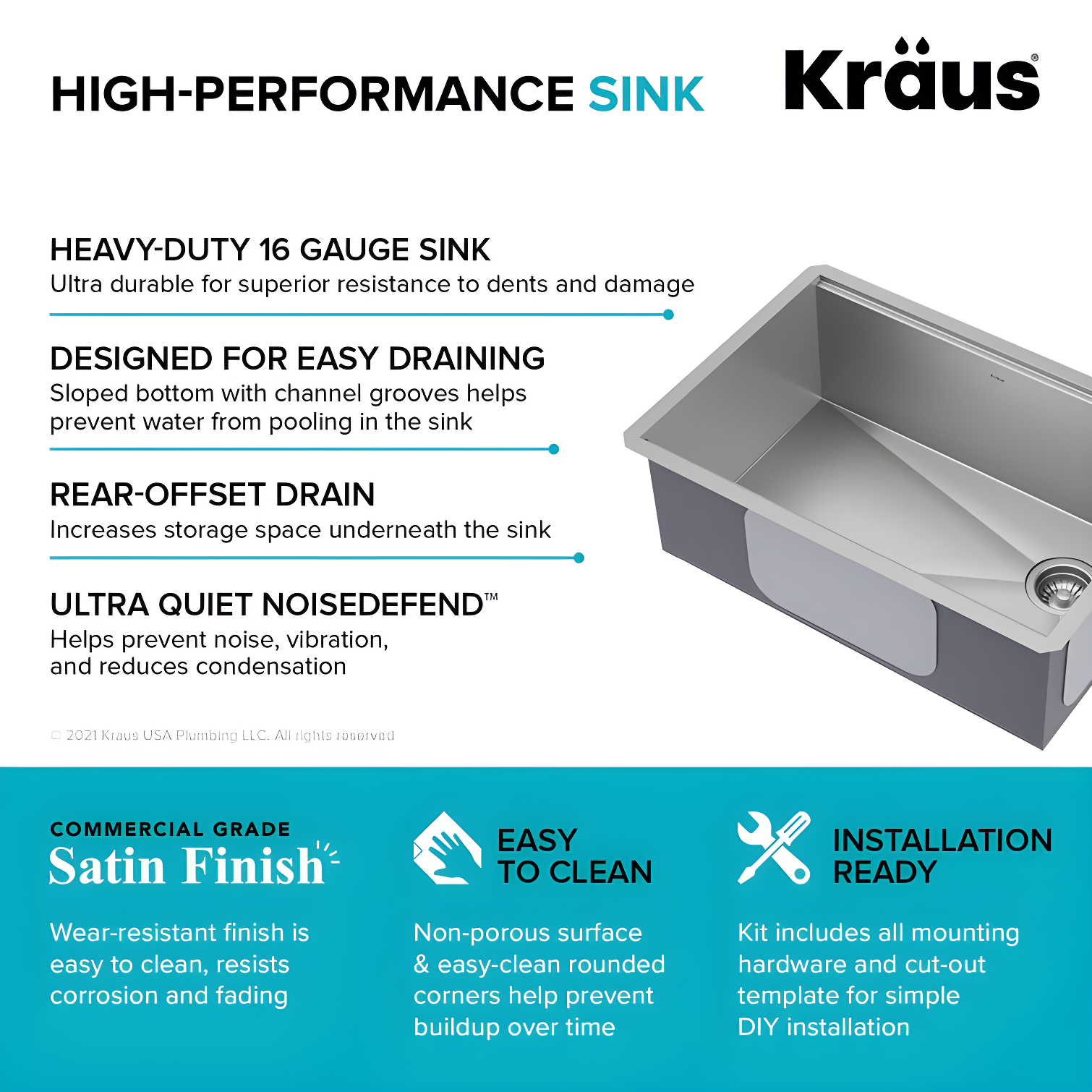 KRAUS Kore™ 28" L Undermount Workstation 16 Gauge Stainless Steel Single Bowl Kitchen Sink with Accessories