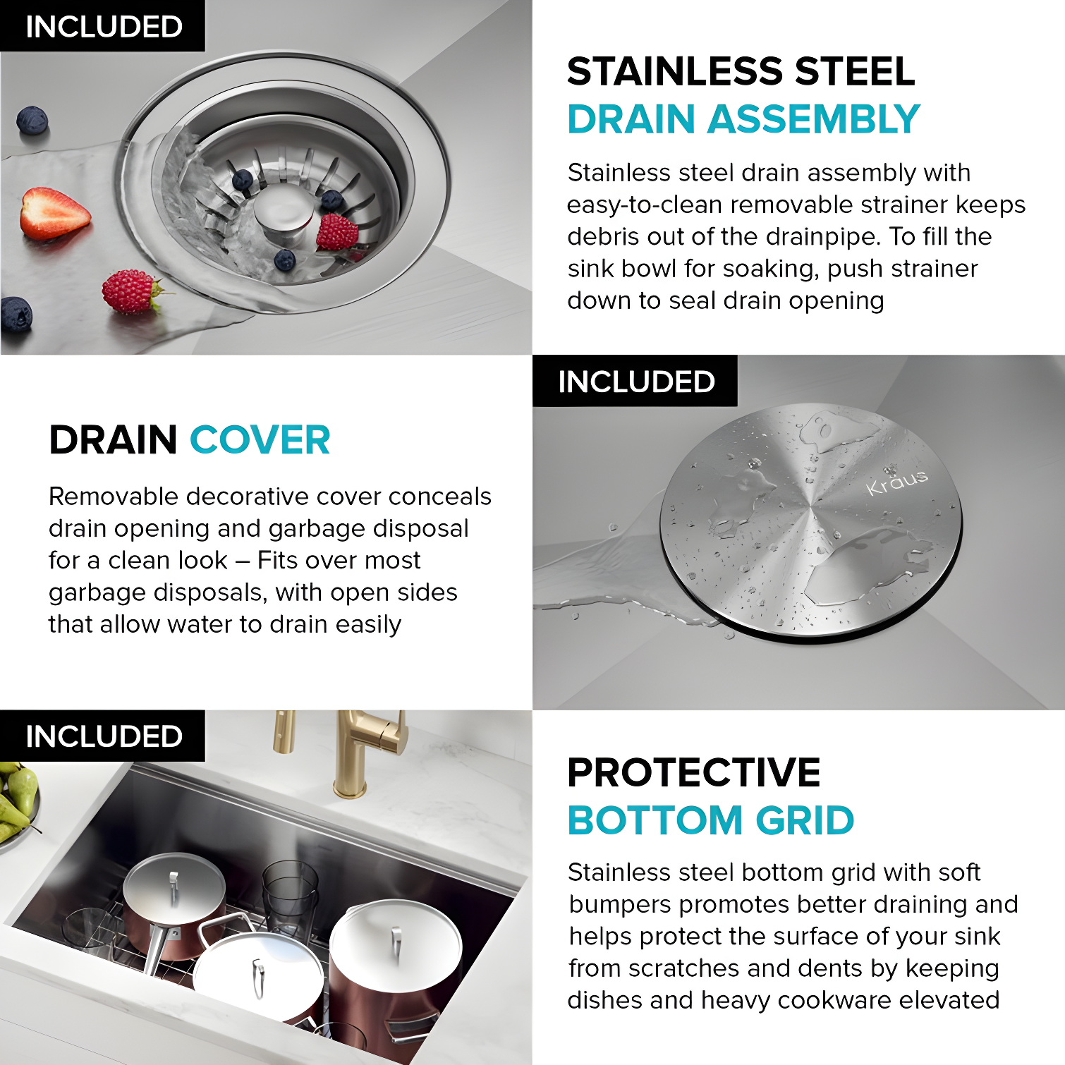 KRAUS Kore™ 28" L Undermount Workstation 16 Gauge Stainless Steel Single Bowl Kitchen Sink with Accessories