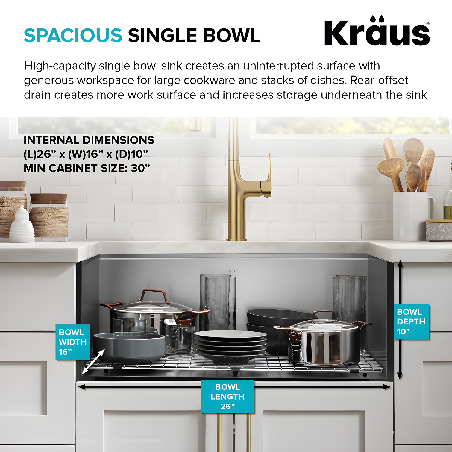 KRAUS Kore™ 28" L Undermount Workstation 16 Gauge Stainless Steel Single Bowl Kitchen Sink with Accessories
