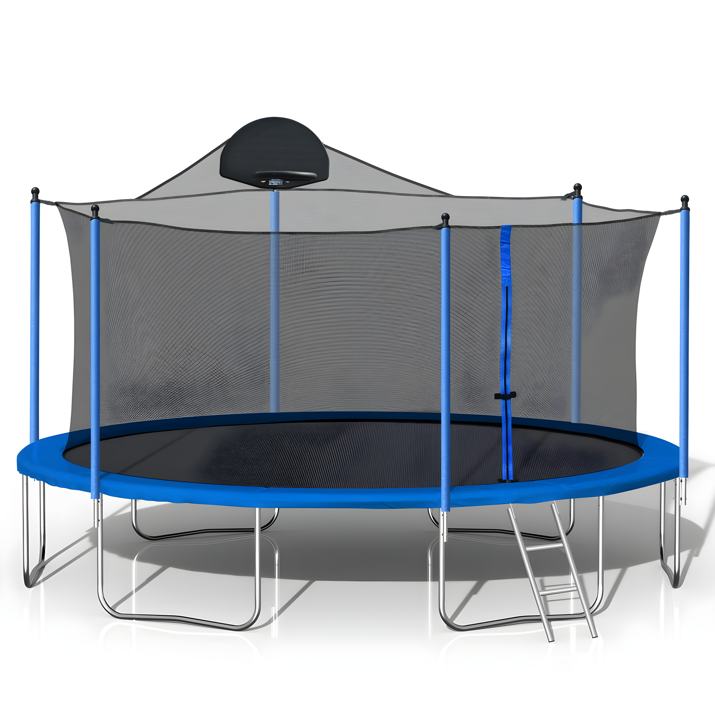 14 FT Trampoline Outdoor with Basketball Hoop, Backyard Trampoline with Enclosure Net, Heavy Duty Large Trampoline for Kids and Adults, Double-side Color cover