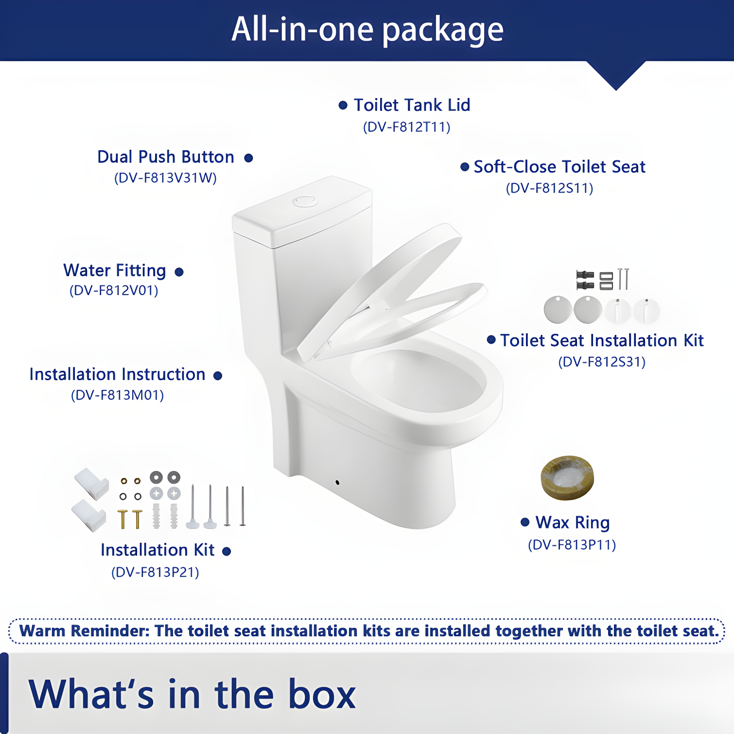 DeerValley DeerValley Liberty Compact Toilets One-Piece Toilet With High-Efficiency Flush Round Toilet for Space-Saving Floor Mounted (Seat Included) DV-1F52812-WHITE