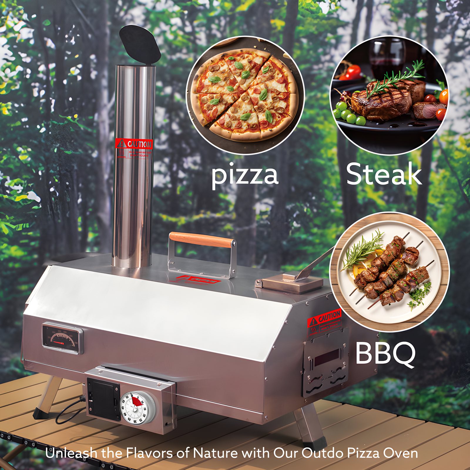Mocoloo Automatic Outdoor Pizza Oven Portable Wood Fired Pizza Maker with Timer and Built-in Thermometer