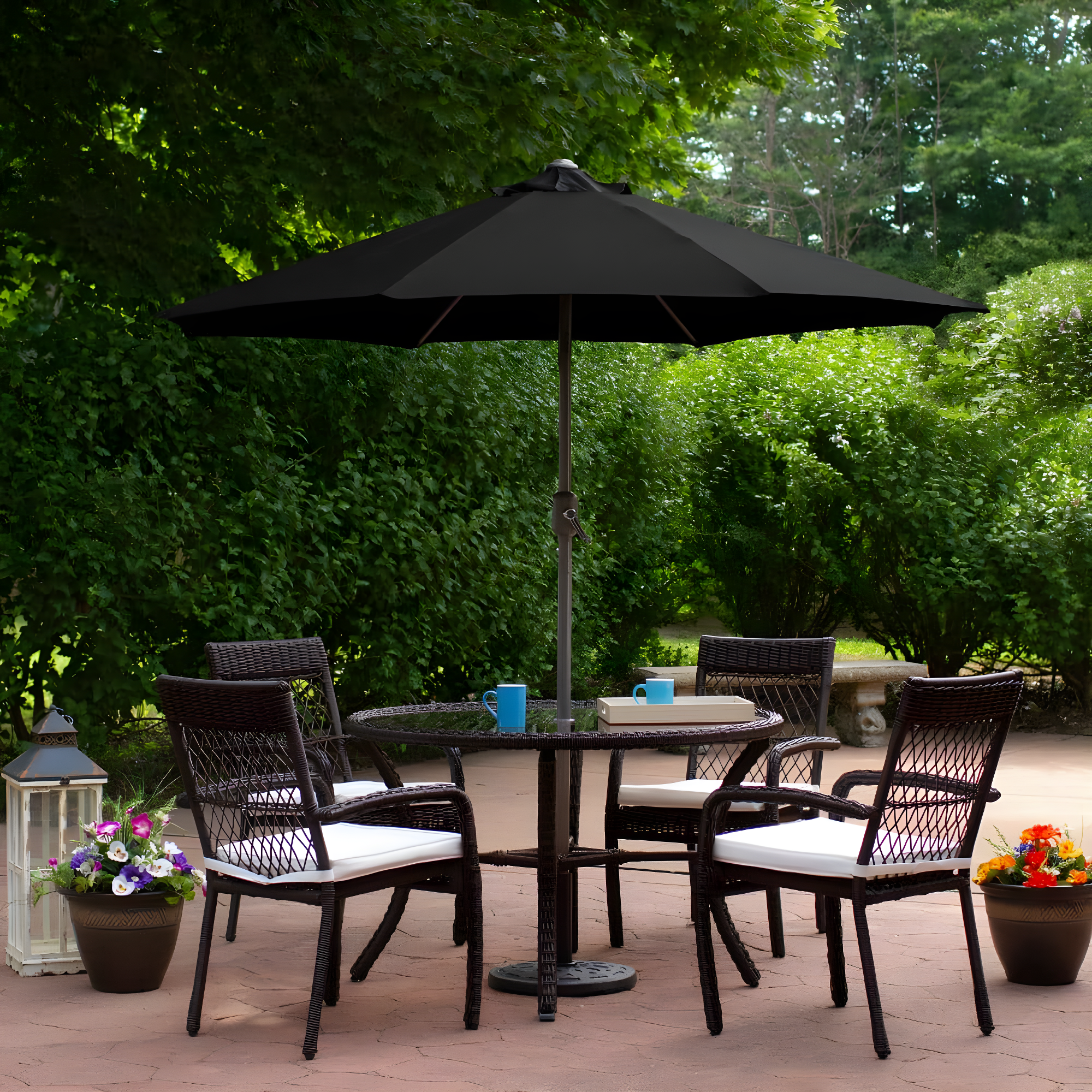 Northlight 7.5ft Outdoor Patio Market Umbrella with Hand Crank, Black