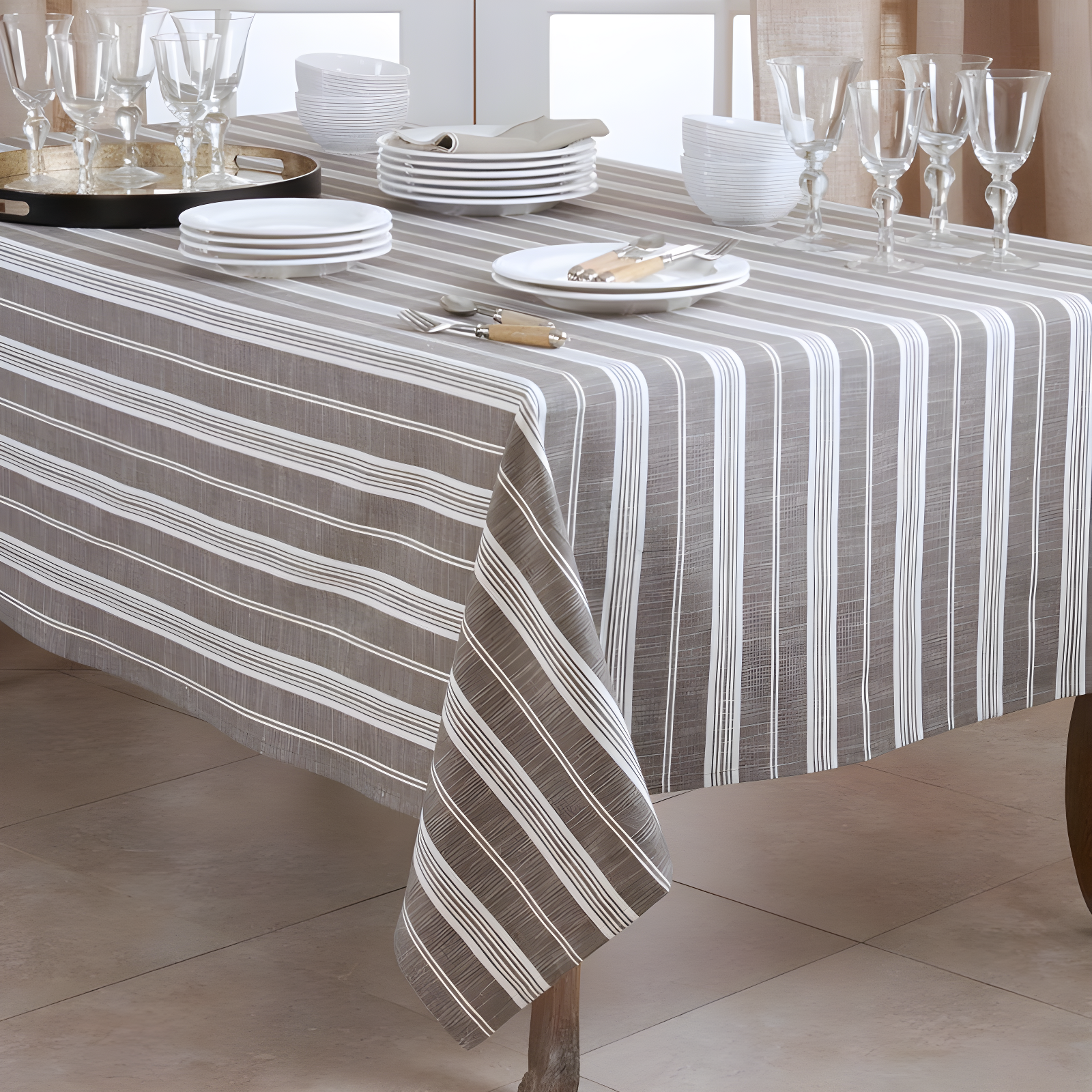 Saro Lifestyle Striped Design Tablecloth, 65"x120", Gray