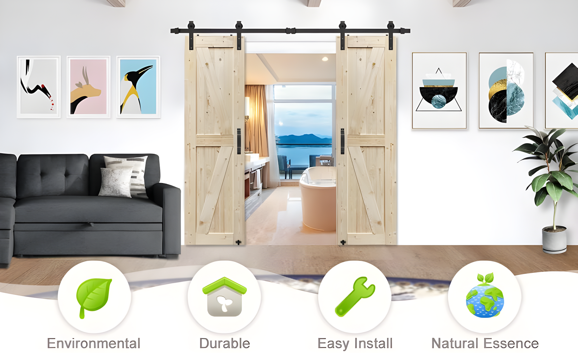 Barn Door, Unfinished British Brace Barn Door/Country Style/Solid Wood/Sliding Door/Durable