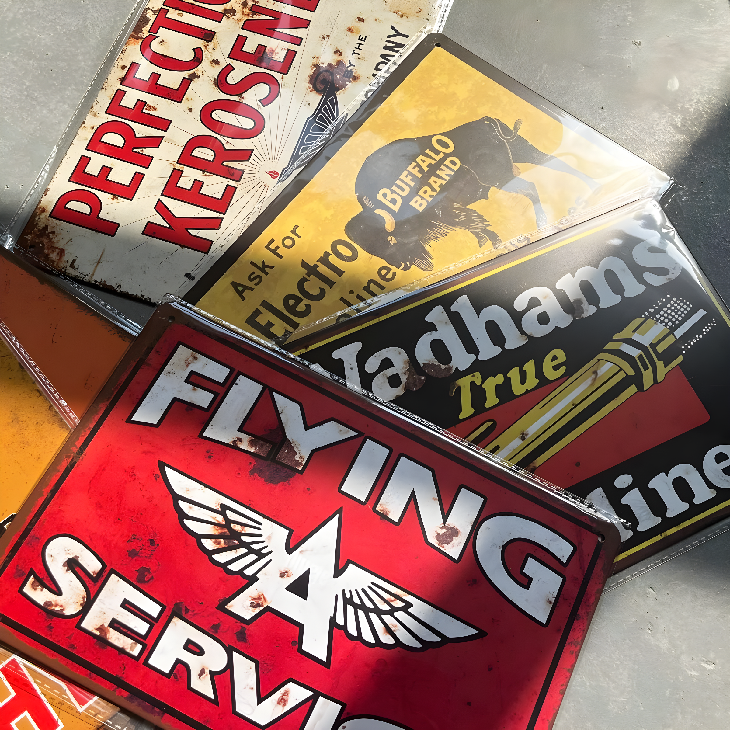 Reproduced Vintage Tin Sign Pack, Gas Oil Retro Advert Antique Metal Signs for Garage Man Cave Bar Kitchen, Nostalgic Car Decor, 8x12 Inch (35 Pieces A)