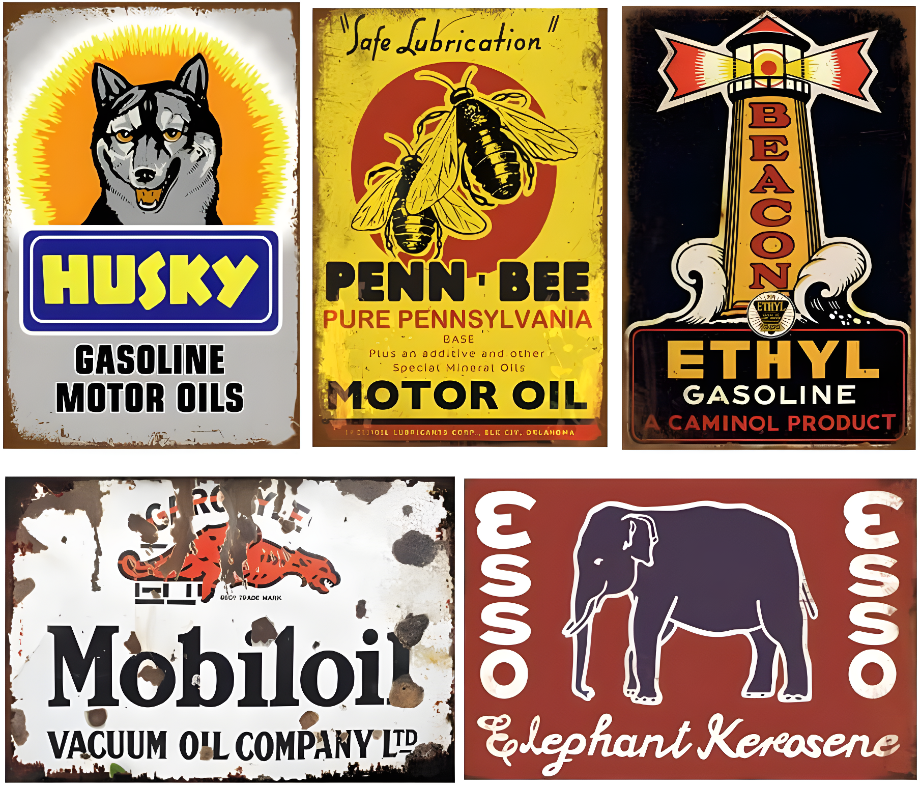 Reproduced Vintage Tin Sign Pack, Gas Oil Retro Advert Antique Metal Signs for Garage Man Cave Bar Kitchen, Nostalgic Car Decor, 8x12 Inch (35 Pieces A)