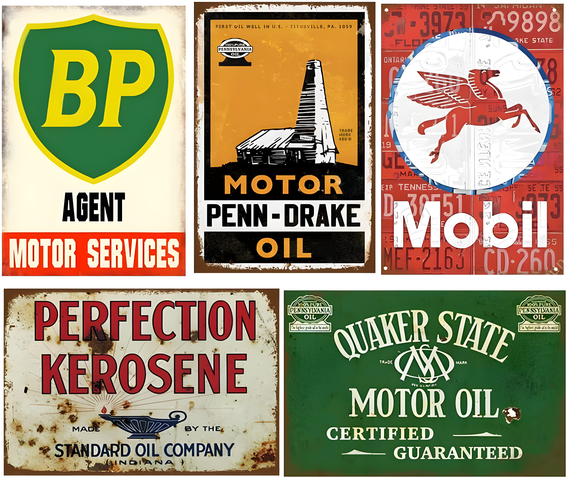 Reproduced Vintage Tin Sign Pack, Gas Oil Retro Advert Antique Metal Signs for Garage Man Cave Bar Kitchen, Nostalgic Car Decor, 8x12 Inch (35 Pieces A)