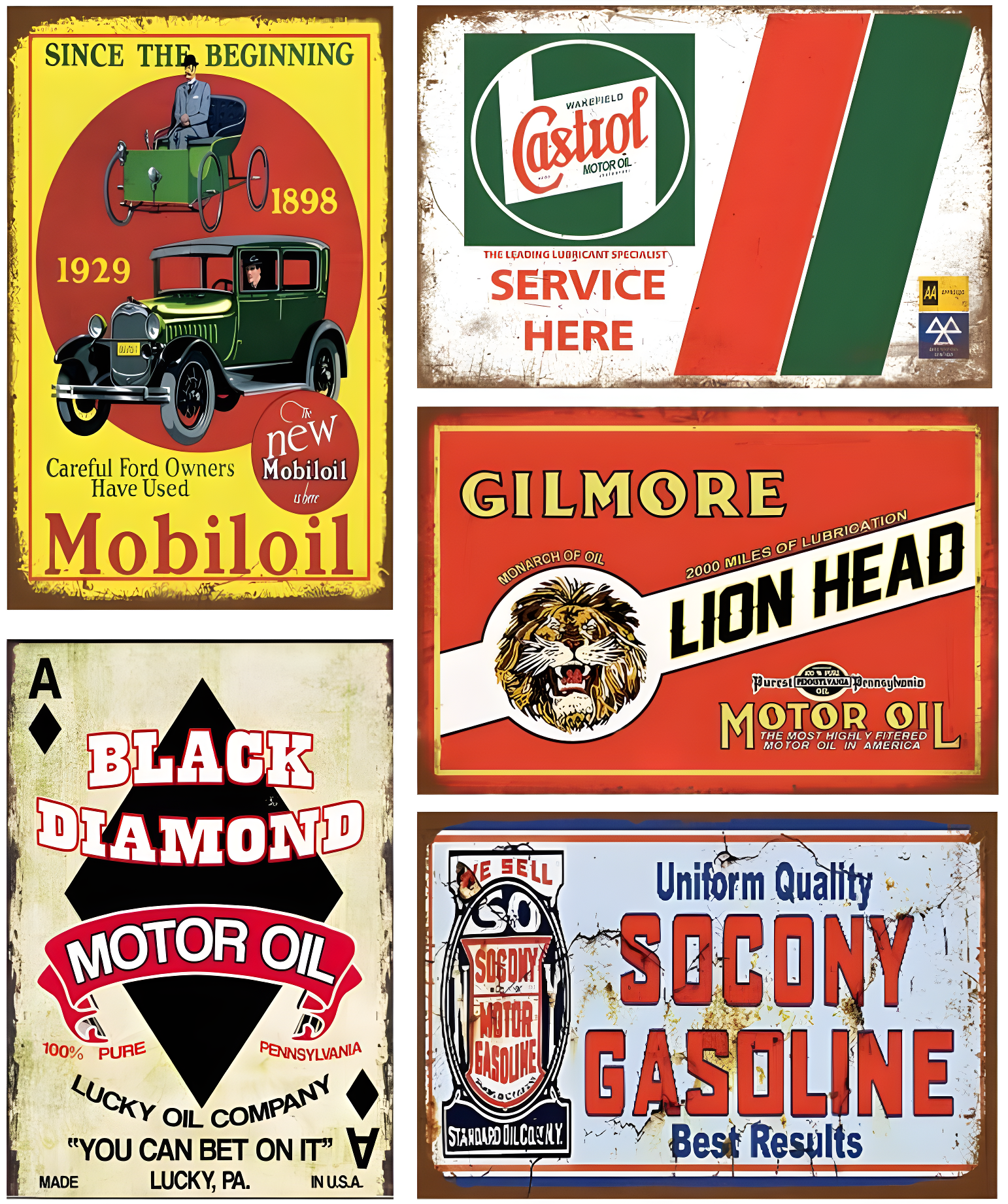 Reproduced Vintage Tin Sign Pack, Gas Oil Retro Advert Antique Metal Signs for Garage Man Cave Bar Kitchen, Nostalgic Car Decor, 8x12 Inch (35 Pieces A)