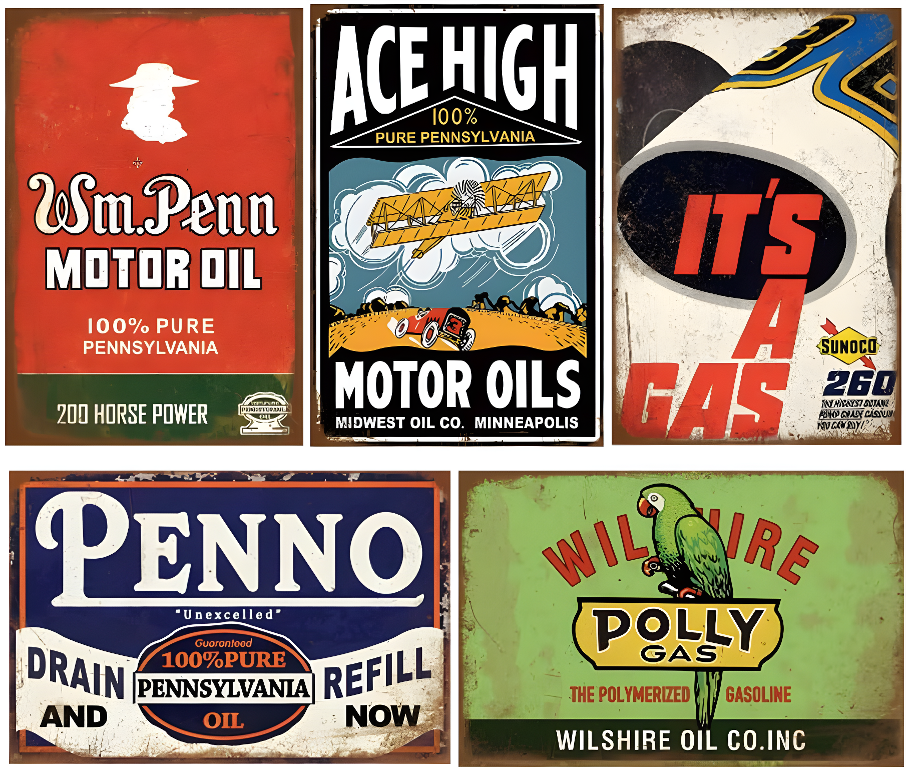 Reproduced Vintage Tin Sign Pack, Gas Oil Retro Advert Antique Metal Signs for Garage Man Cave Bar Kitchen, Nostalgic Car Decor, 8x12 Inch (35 Pieces A)