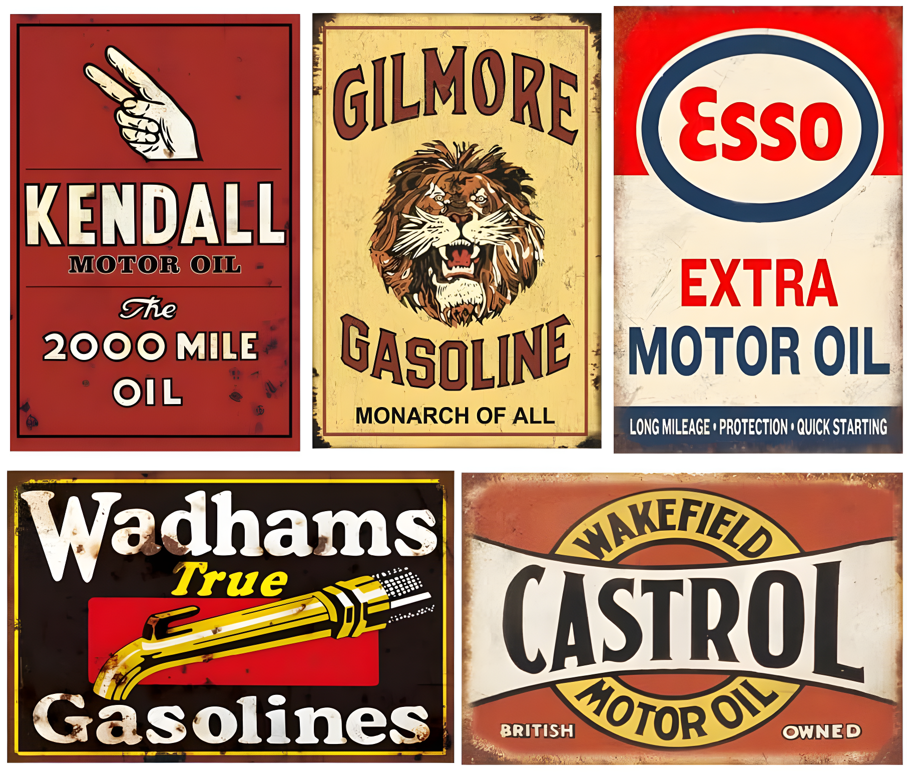Reproduced Vintage Tin Sign Pack, Gas Oil Retro Advert Antique Metal Signs for Garage Man Cave Bar Kitchen, Nostalgic Car Decor, 8x12 Inch (35 Pieces A)
