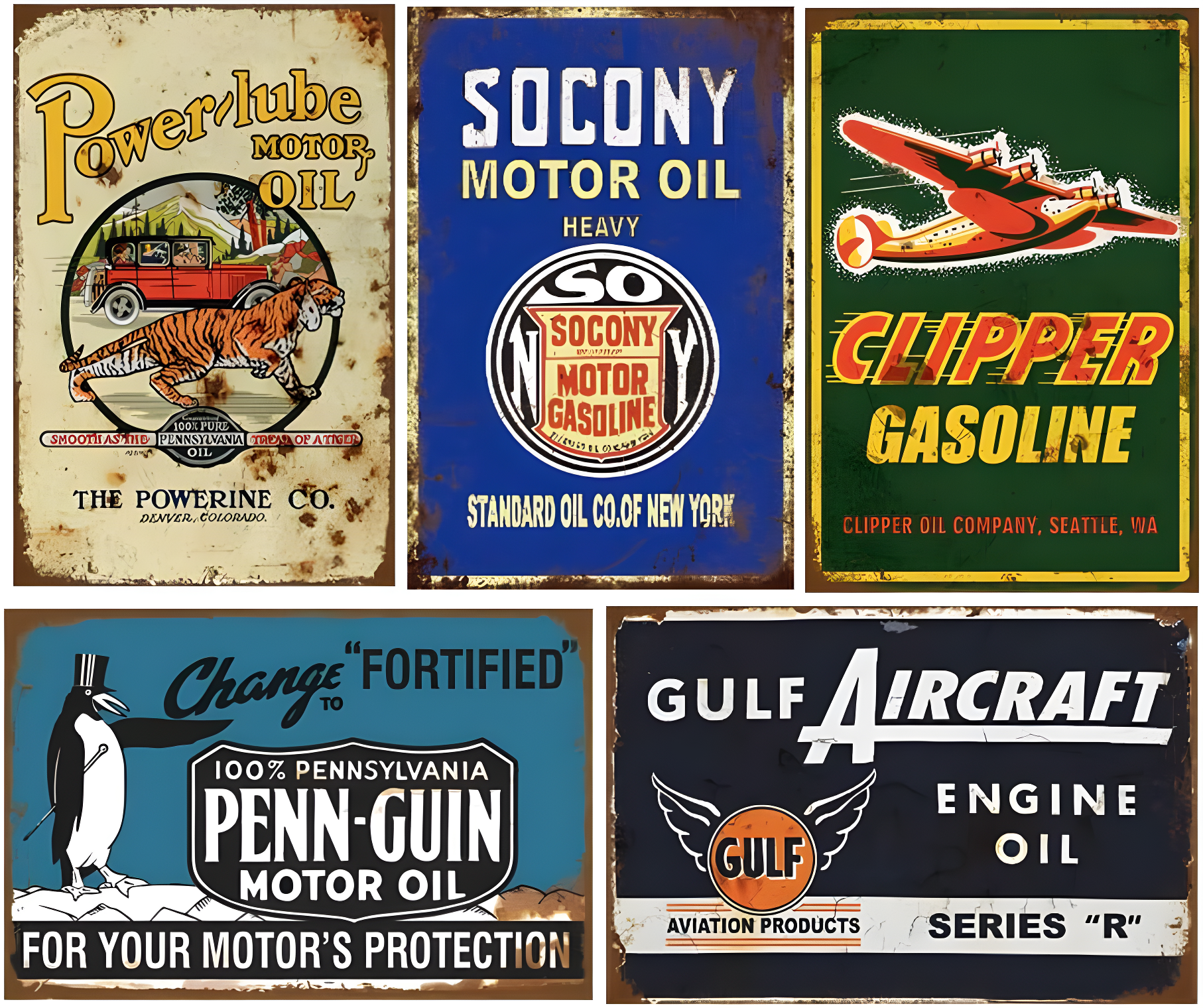 Reproduced Vintage Tin Sign Pack, Gas Oil Retro Advert Antique Metal Signs for Garage Man Cave Bar Kitchen, Nostalgic Car Decor, 8x12 Inch (35 Pieces A)