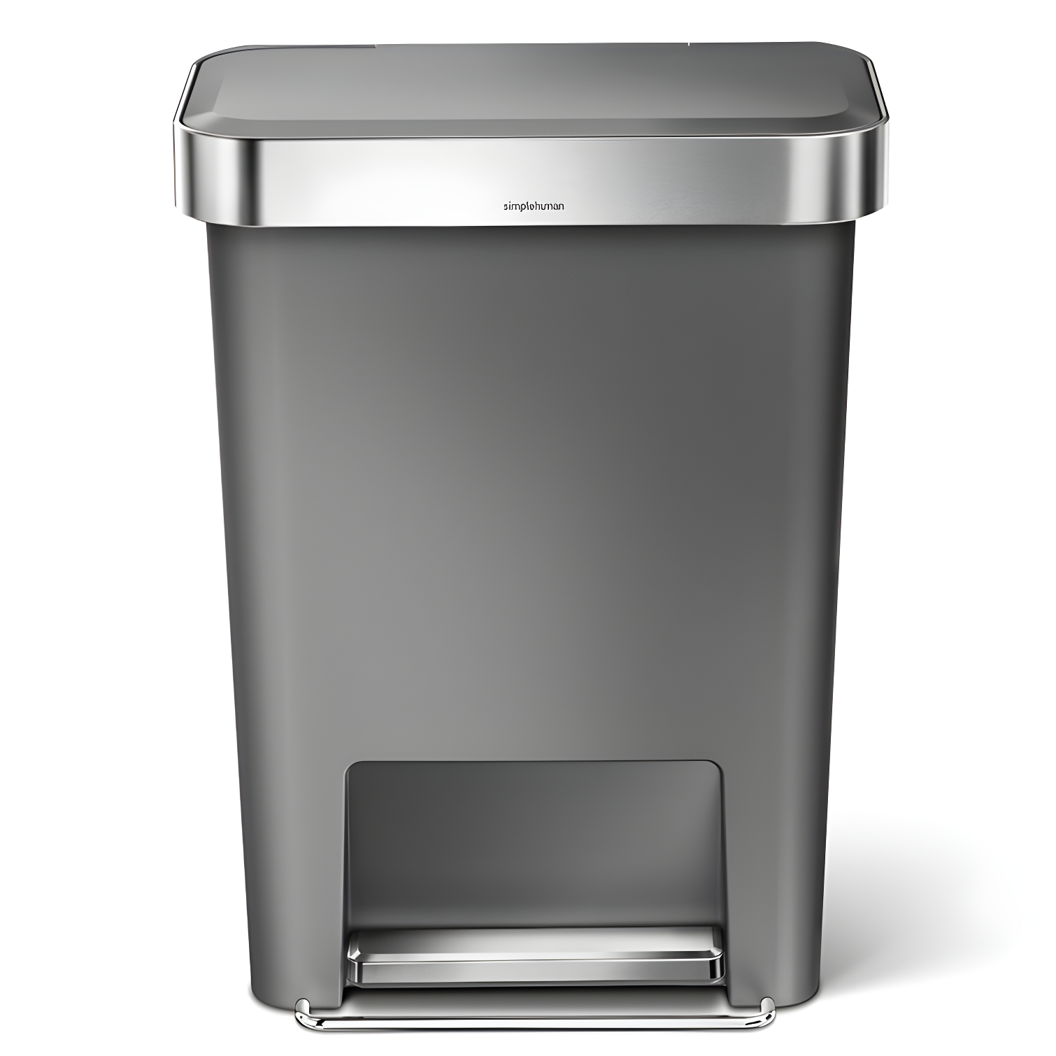 Simplehuman 45 Liter Rectangular Kitchen Trash Can with Liner Pocket, Grey Plastic
