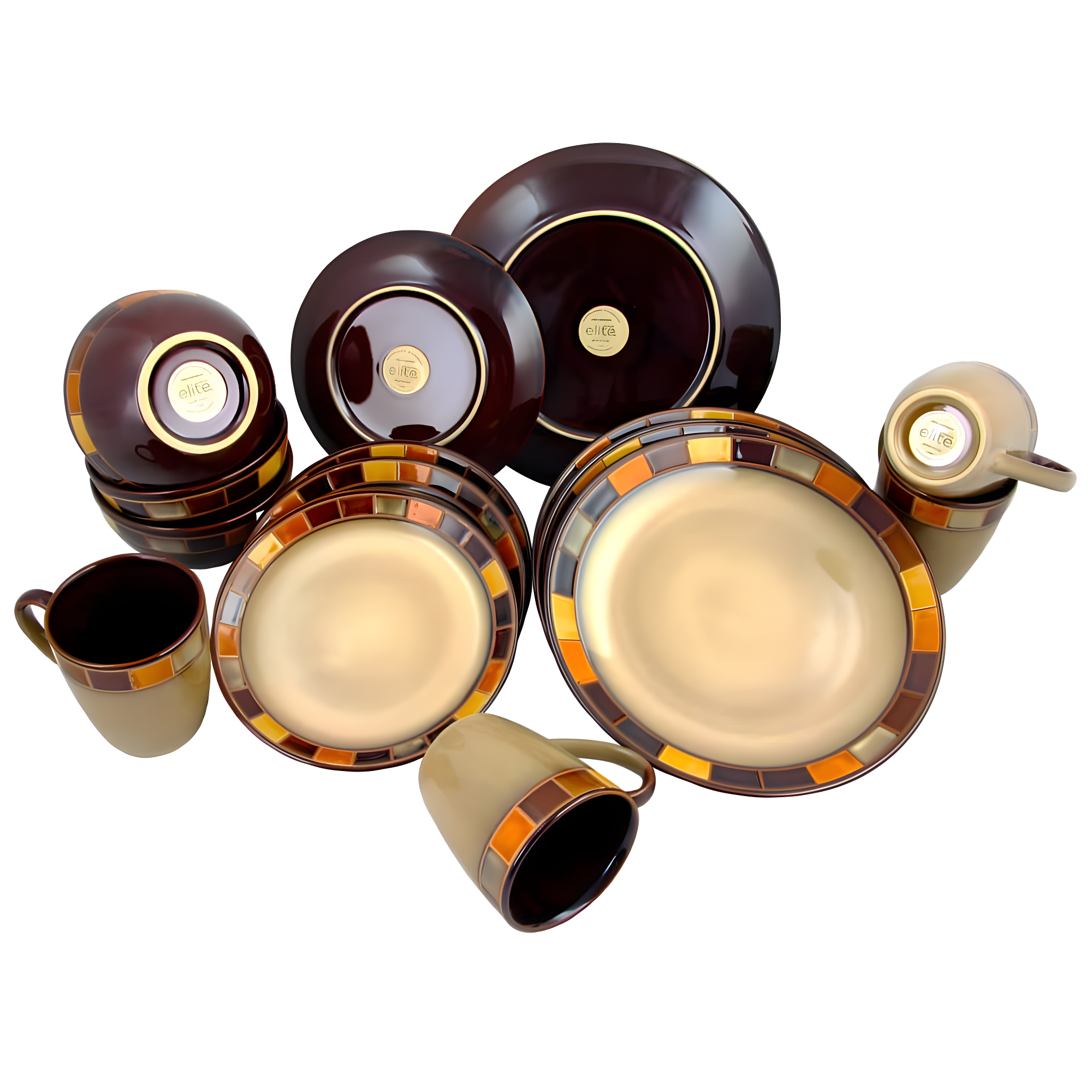 Gibson Elite Casa Estebana 16 Piece Dinnerware Plates, Bowls, & Mugs Set, Cream