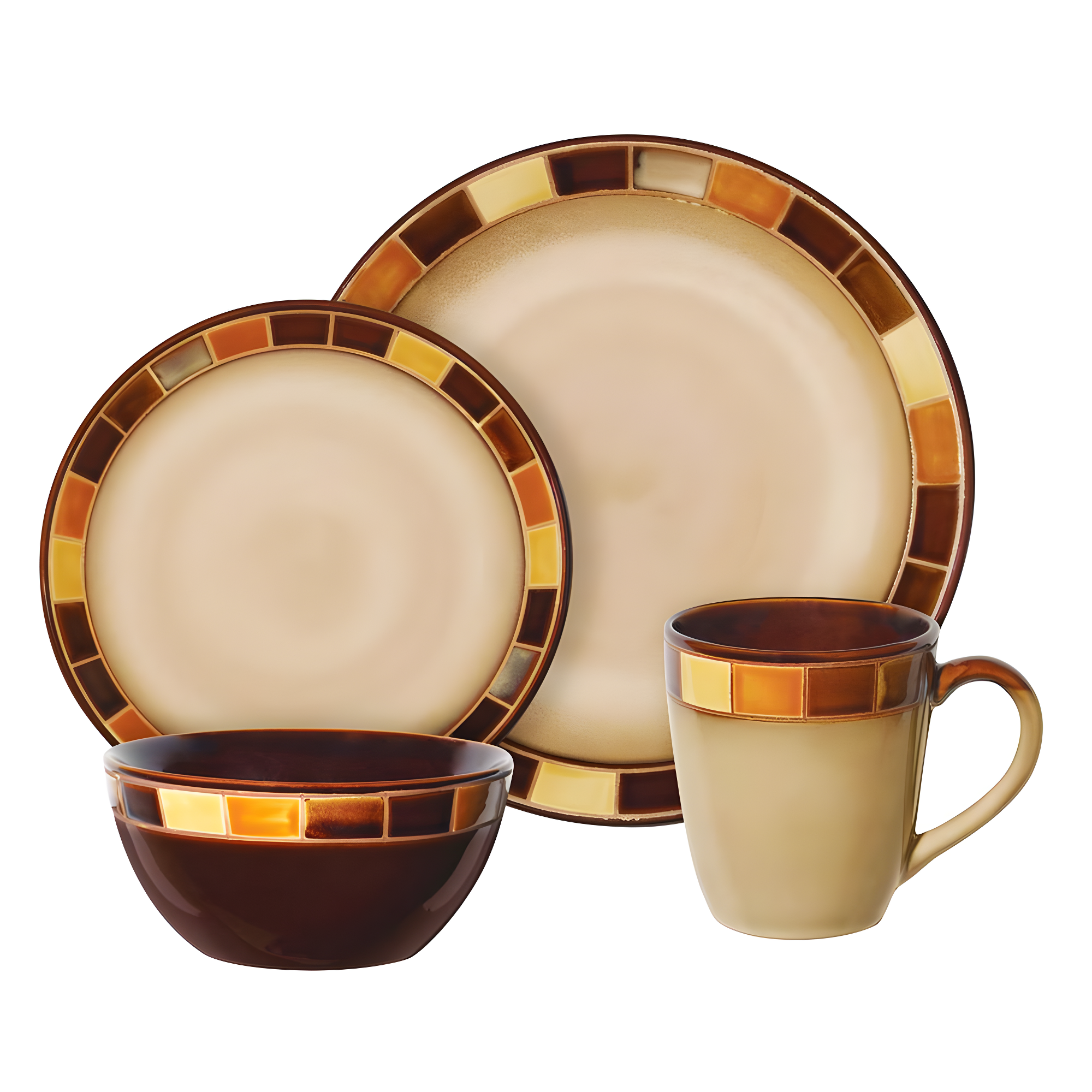 Gibson Elite Casa Estebana 16 Piece Dinnerware Plates, Bowls, & Mugs Set, Cream