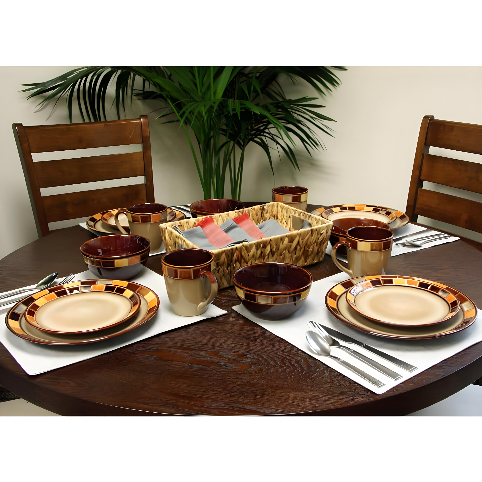 Gibson Elite Casa Estebana 16 Piece Dinnerware Plates, Bowls, & Mugs Set, Cream