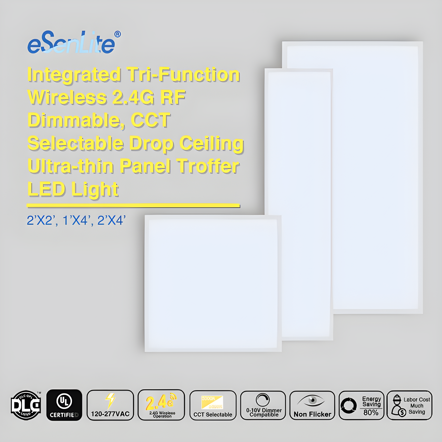eSenLite Dimmable Square Troffer Ceiling Light