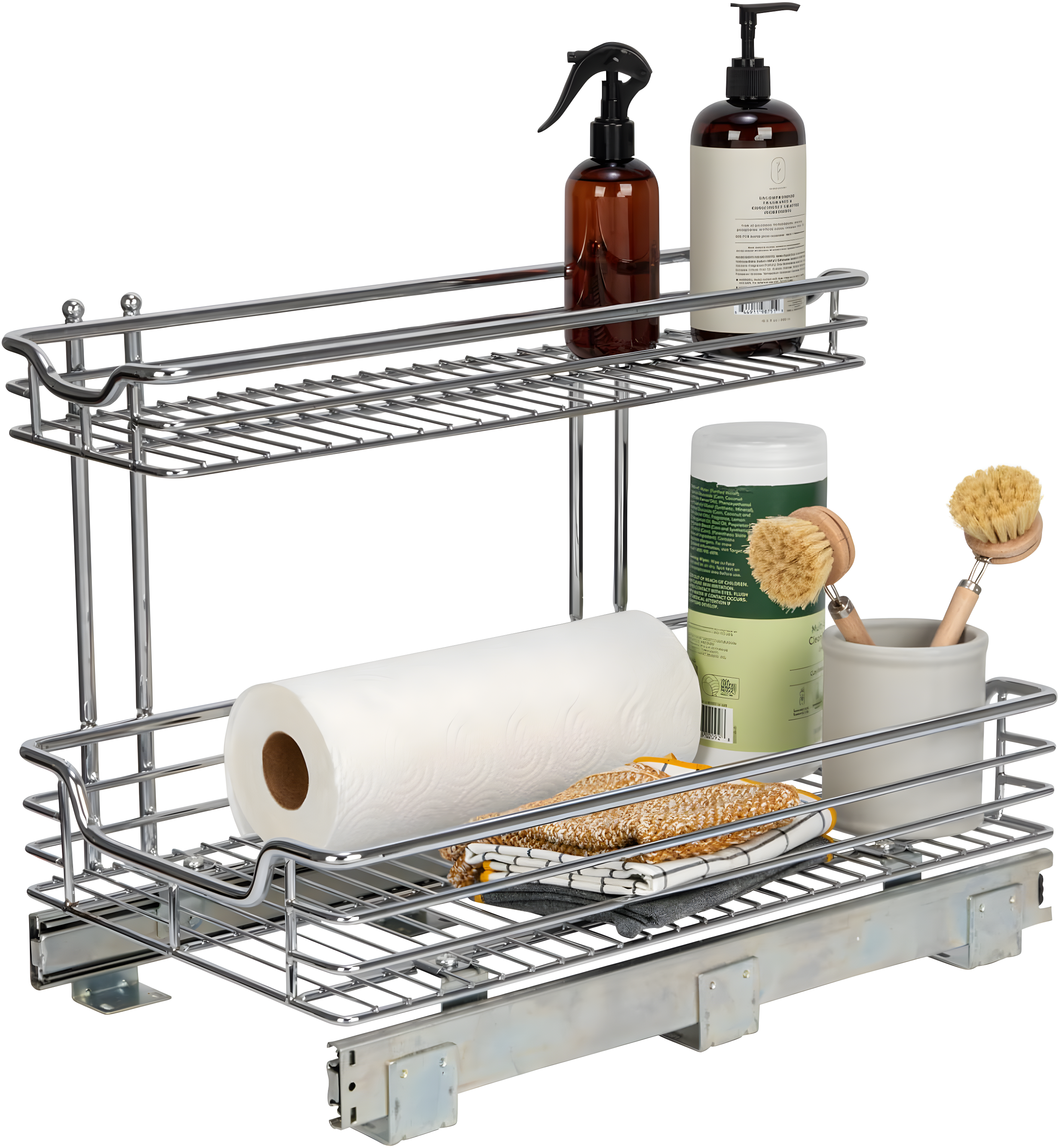 Glidez Multipurpose Chrome-Plated Steel Pull-Out/Slide-Out Storage Organizer for Under Sink or Under Cabinet Use - 2-Tier Design - Chrome