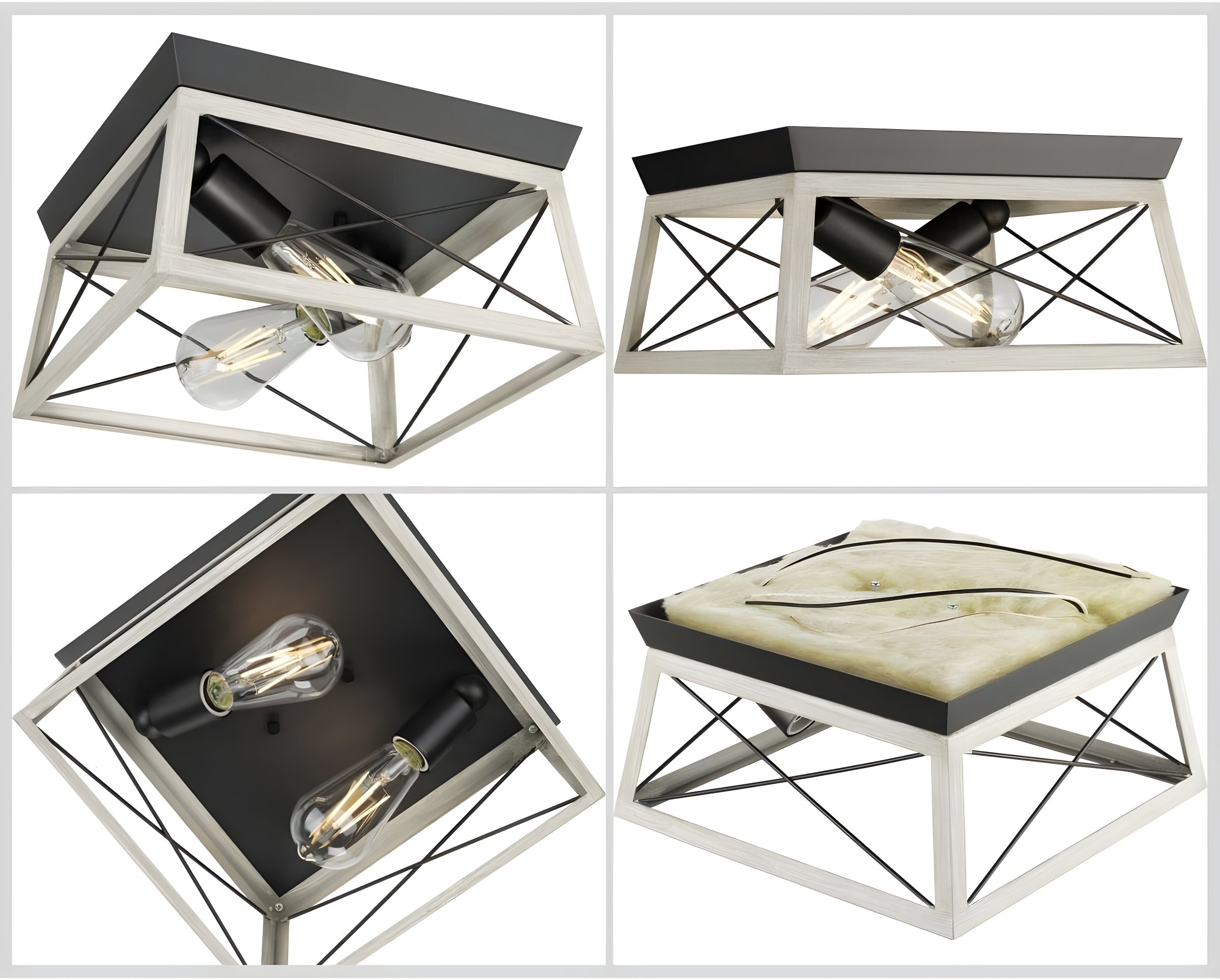 Progress Lighting Briarwood 2-Light Flush Mount, Graphite Finish, Faux-Painted Wood Enclosure, Canopy Included