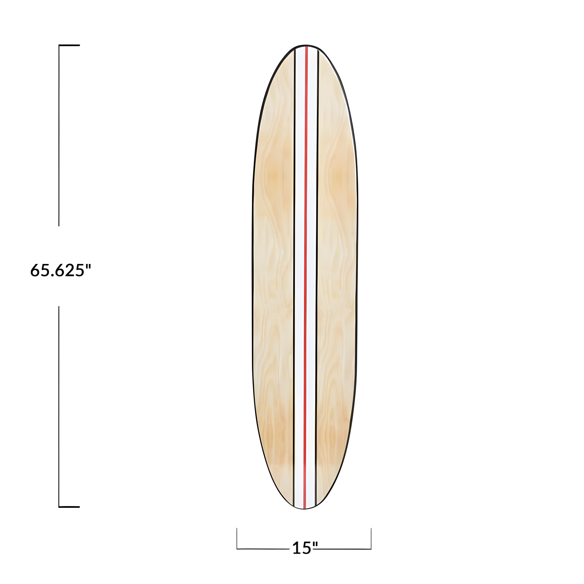 Storied Home Lacquered Wood Surfboard Wall Decor with White/Red Striped Hangs Vertical or Horizontal: Modern Abstract Art
