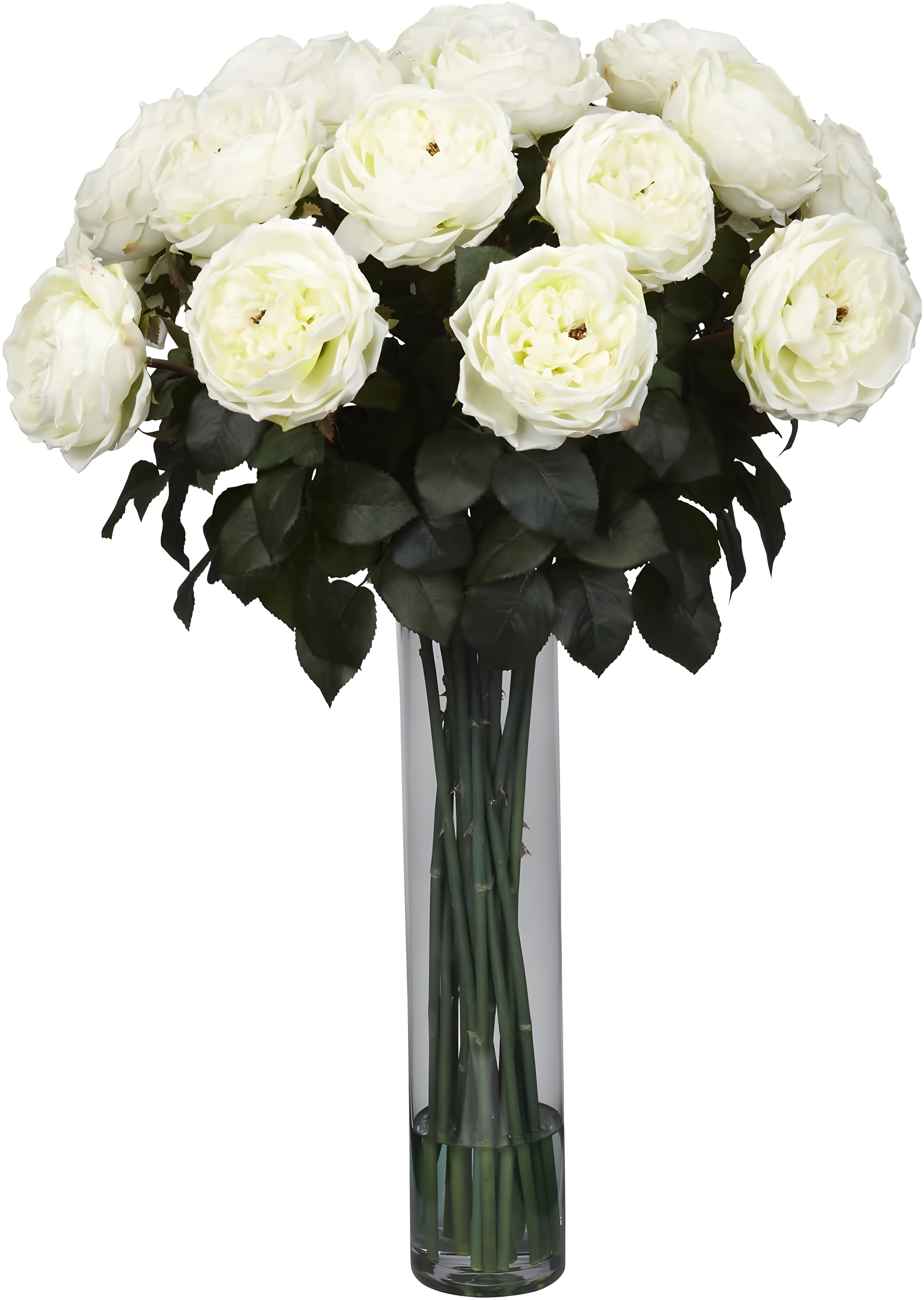 Nearly Natural Fancy Rose Silk Floral Arrangement - White Lifelike Faux Foliage, Elegant Glass Vase