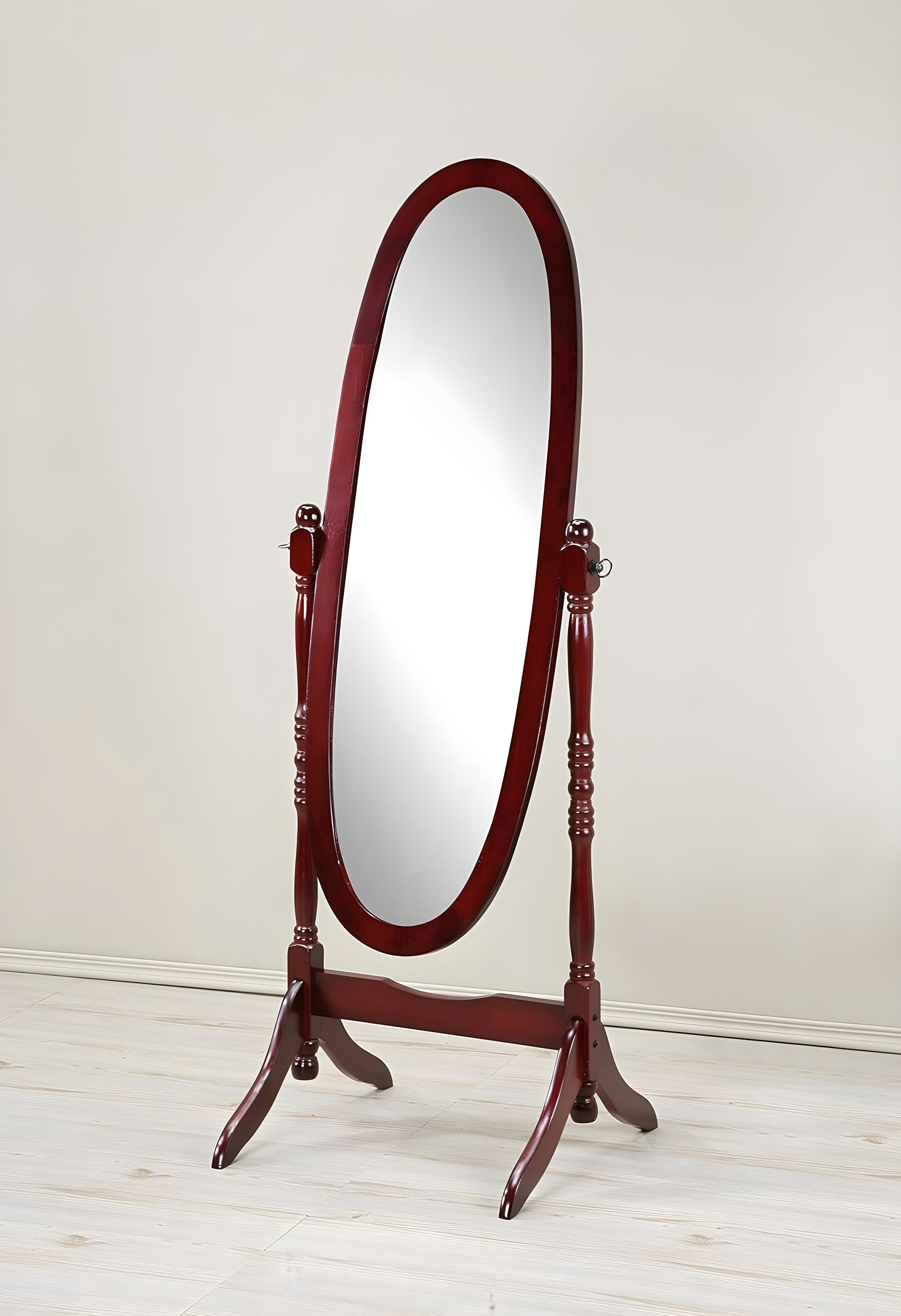 Roundhill Furniture Traditional Queen Anna Style Wood Floor Cheval Mirror Cherry