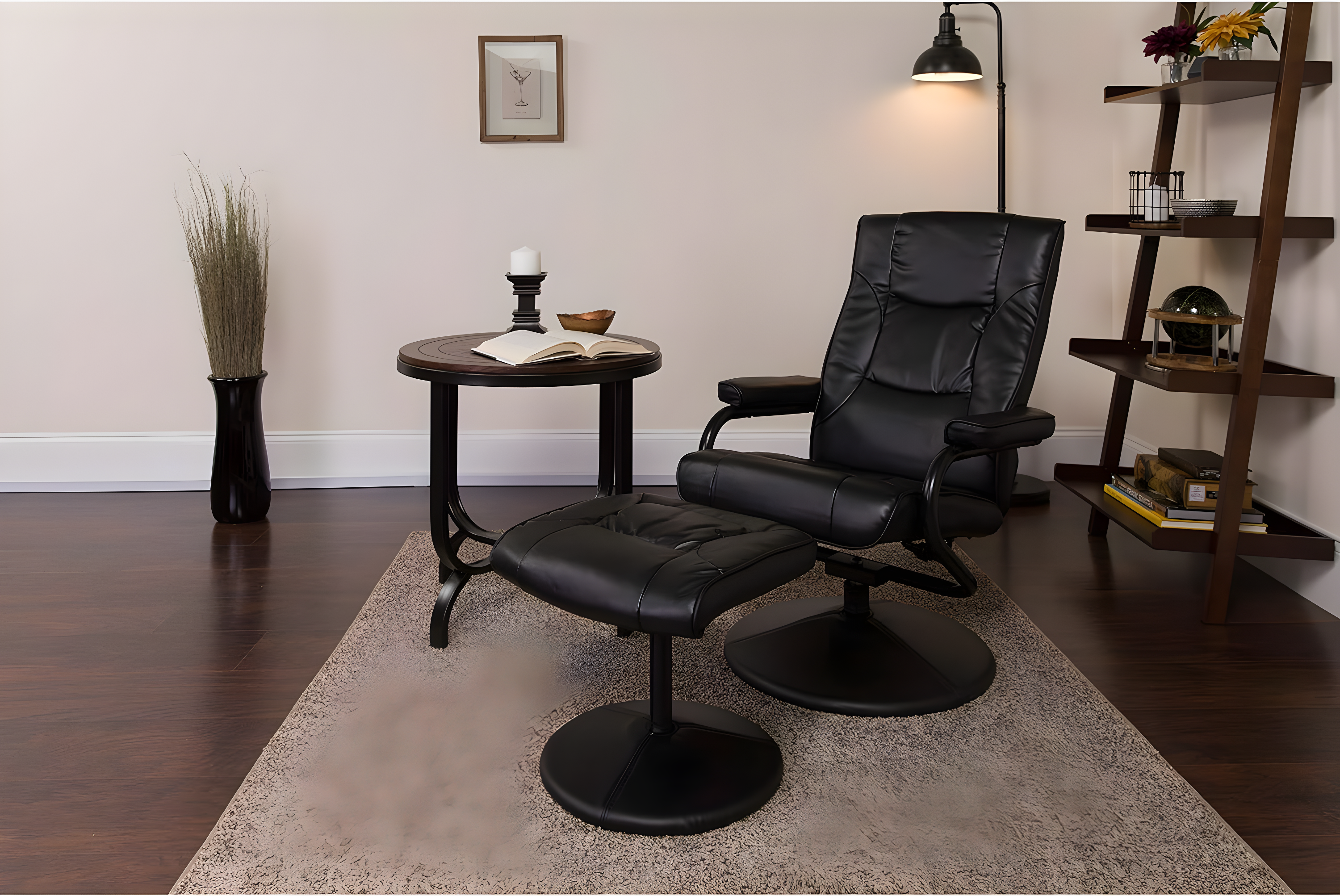 Flash Furniture Rachel Contemporary Multi-Position LeatherSoft Recliner Chair with Ottoman, Black