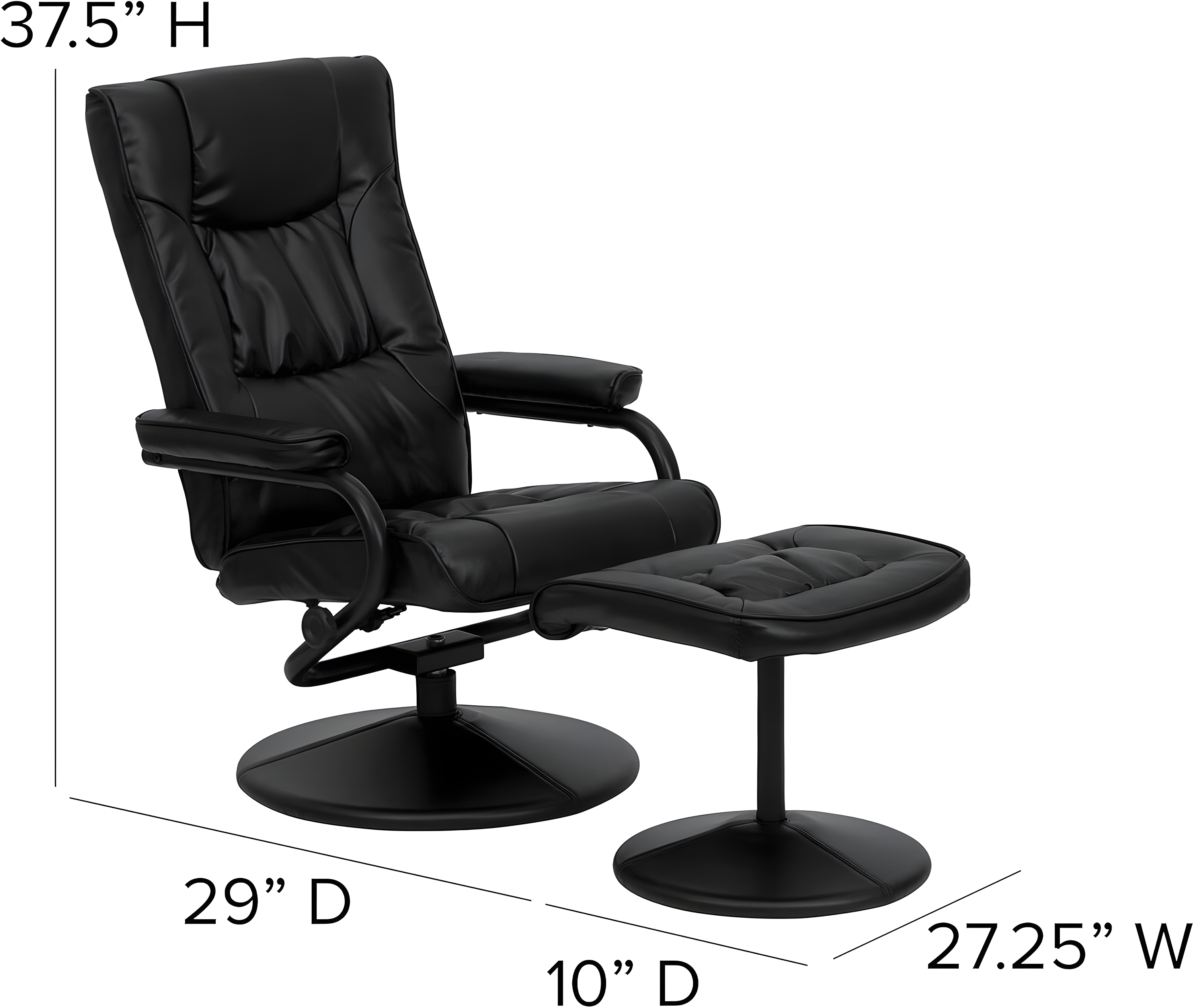 Flash Furniture Rachel Contemporary Multi-Position LeatherSoft Recliner Chair with Ottoman, Black