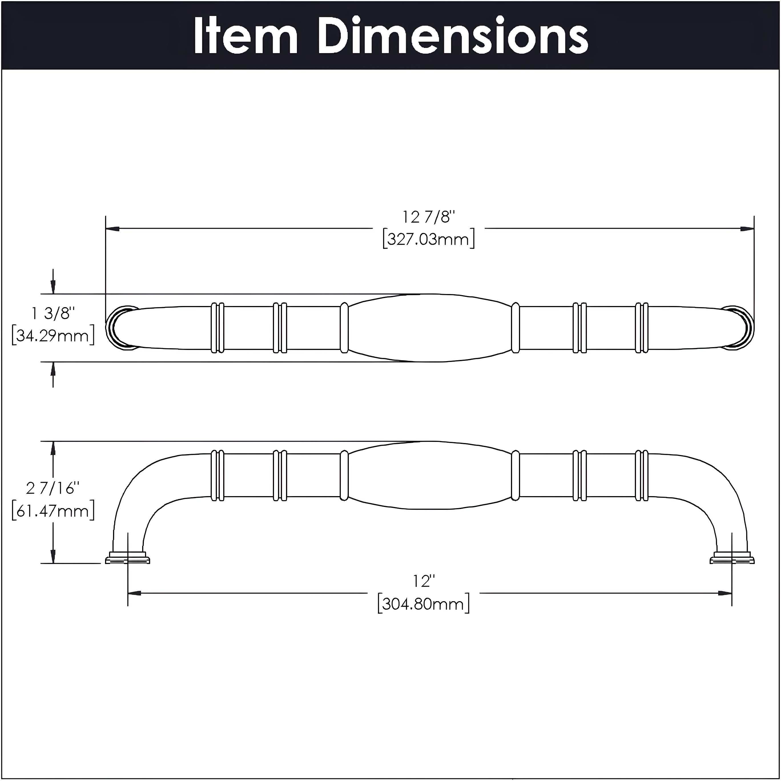 Hickory Hardware Williamsburg Collection Appliance Pull - 12" Center to Center Cabinet Pull Stainless Steel - Farmhouse Hardware for Drawers & Cabinets