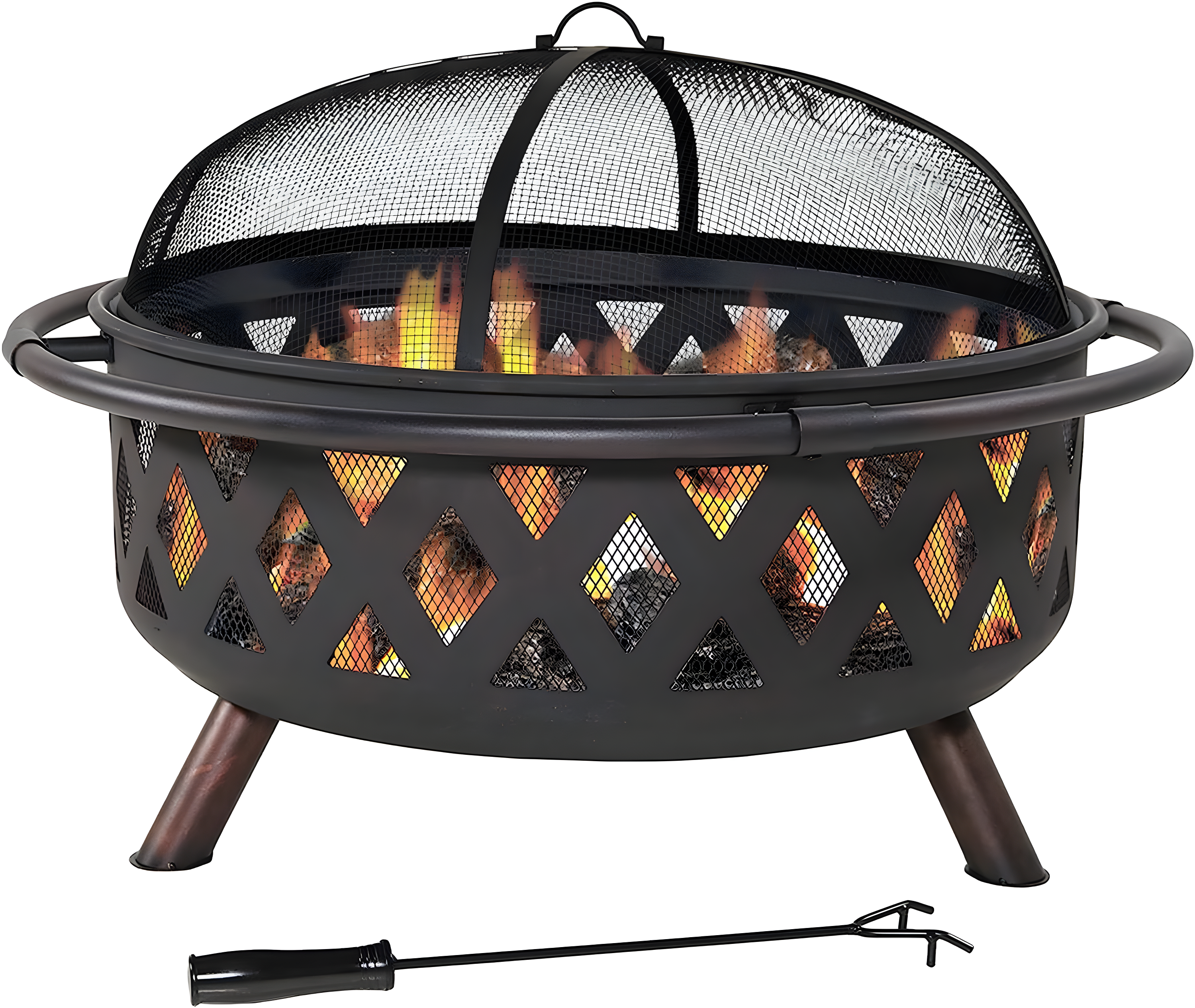 Sunnydaze Outdoor Camping or Backyard Round Crossweave Cut Out Fire Pit with Spark Screen, Log Poker, and Cover - 36"