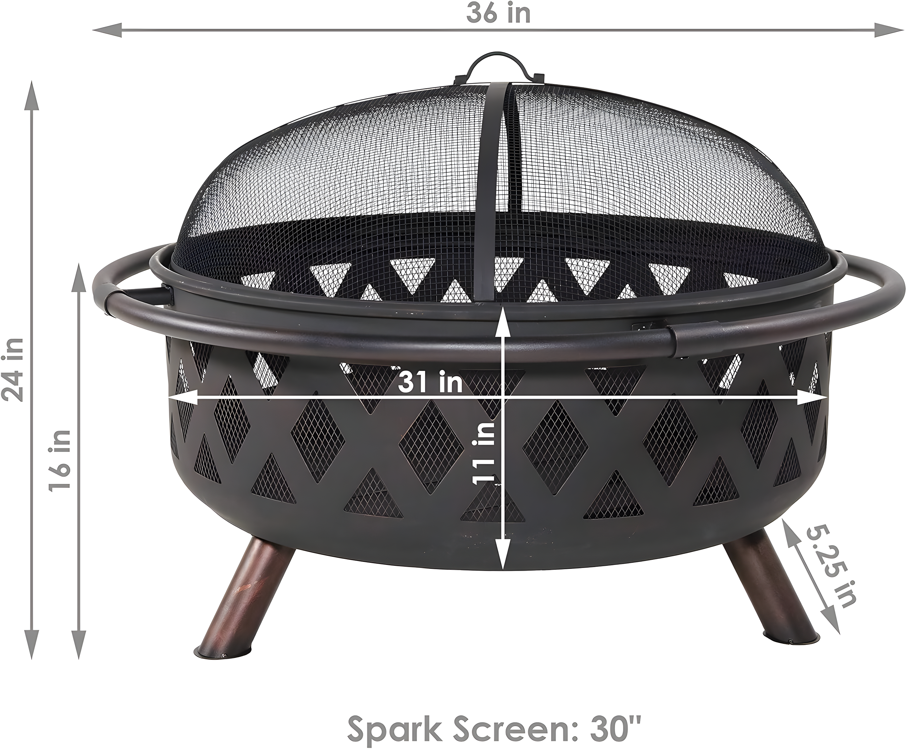 Sunnydaze Outdoor Camping or Backyard Round Crossweave Cut Out Fire Pit with Spark Screen, Log Poker, and Cover - 36"