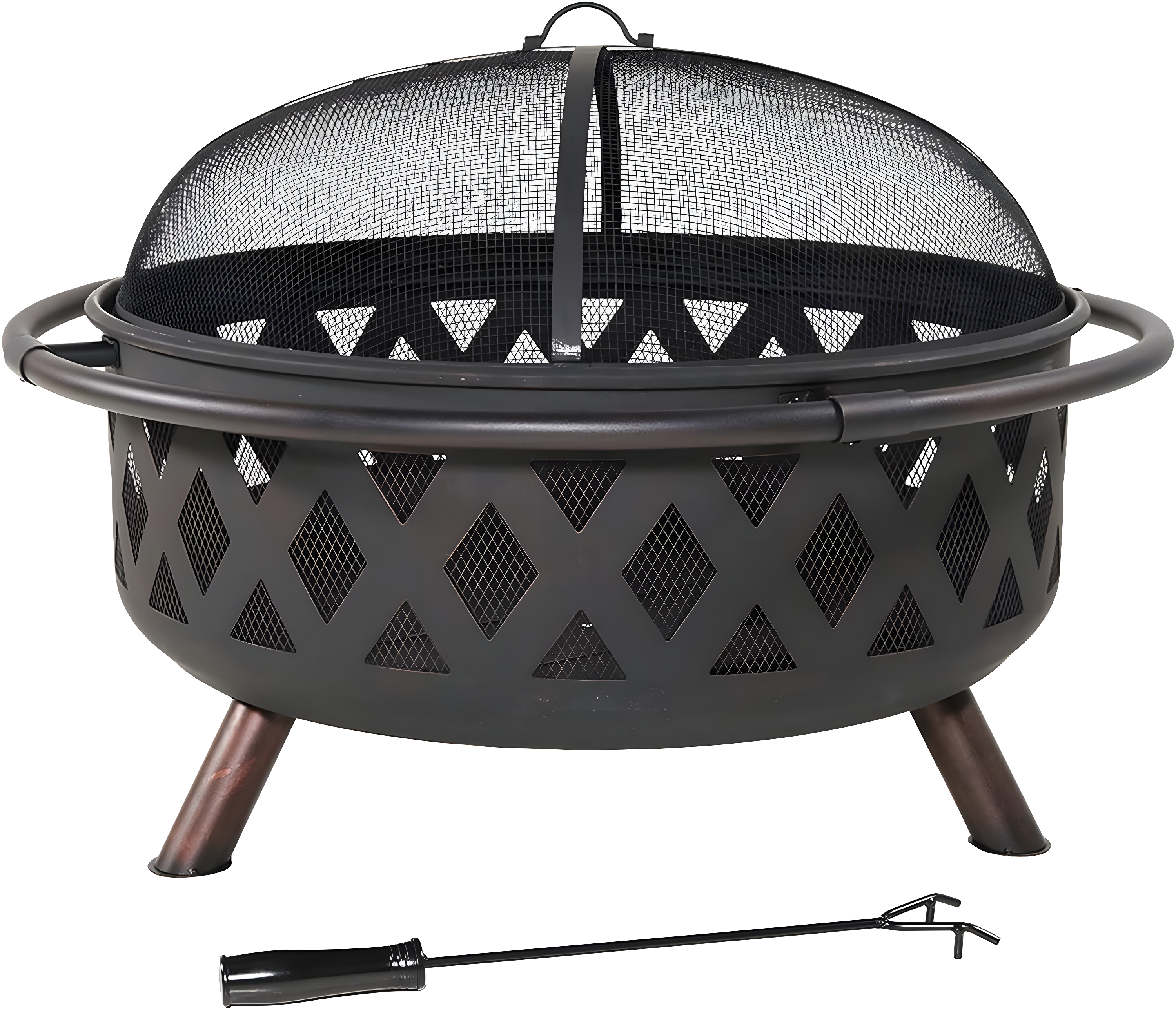 Sunnydaze Outdoor Camping or Backyard Round Crossweave Cut Out Fire Pit with Spark Screen, Log Poker, and Cover - 36"
