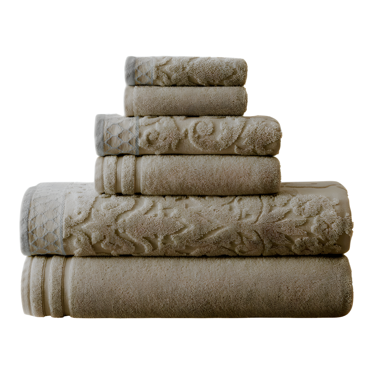 Modern Threads Modern Threads 6-Piece Damask Jacquard/Solid Ultra Soft 550GSM 100% Combed Cotton Towel Set with Embellished Borders