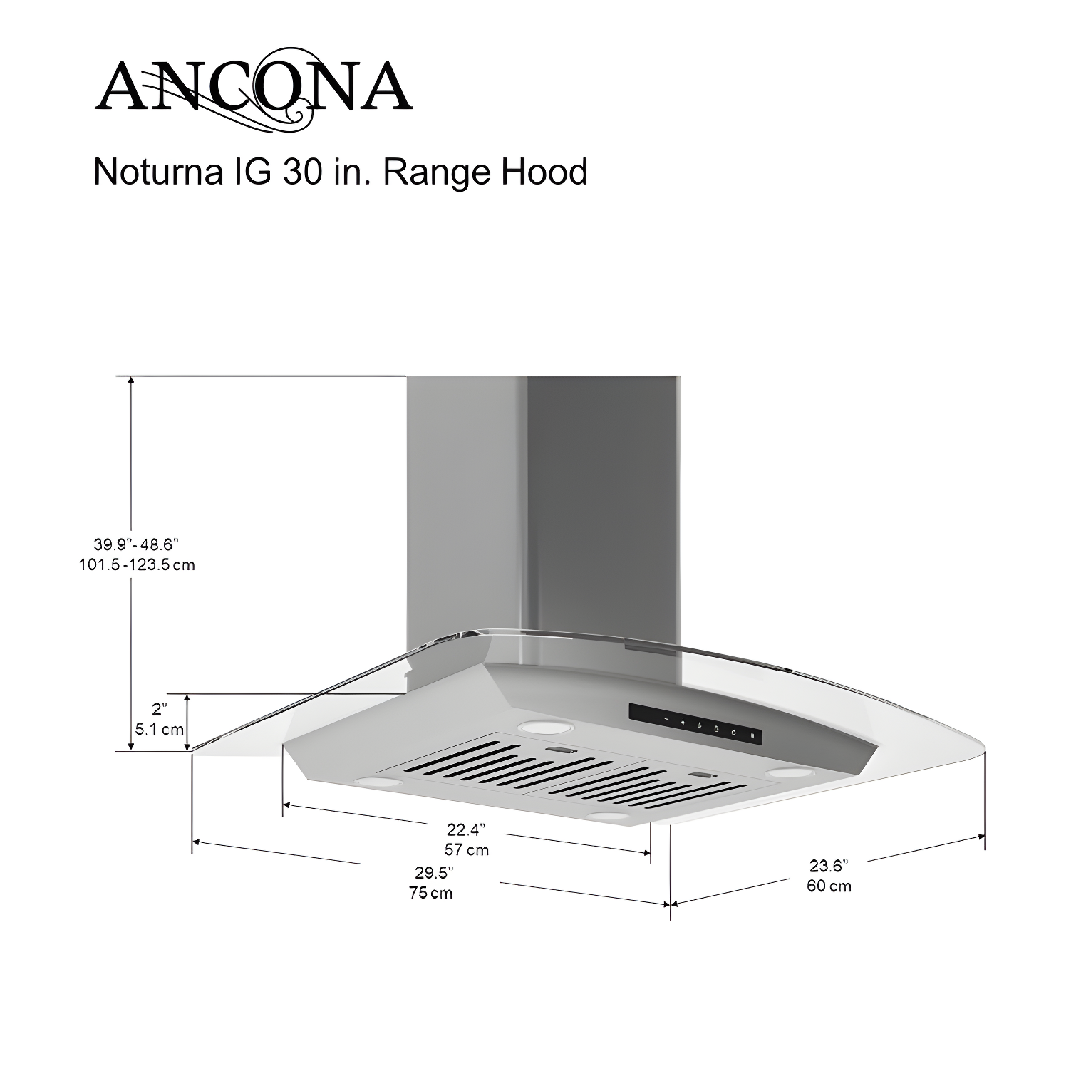 Ancona Ancona 30" Stainless Steel 650 CFM Convertible Island Range Hood with Baffle Filter AN-1418