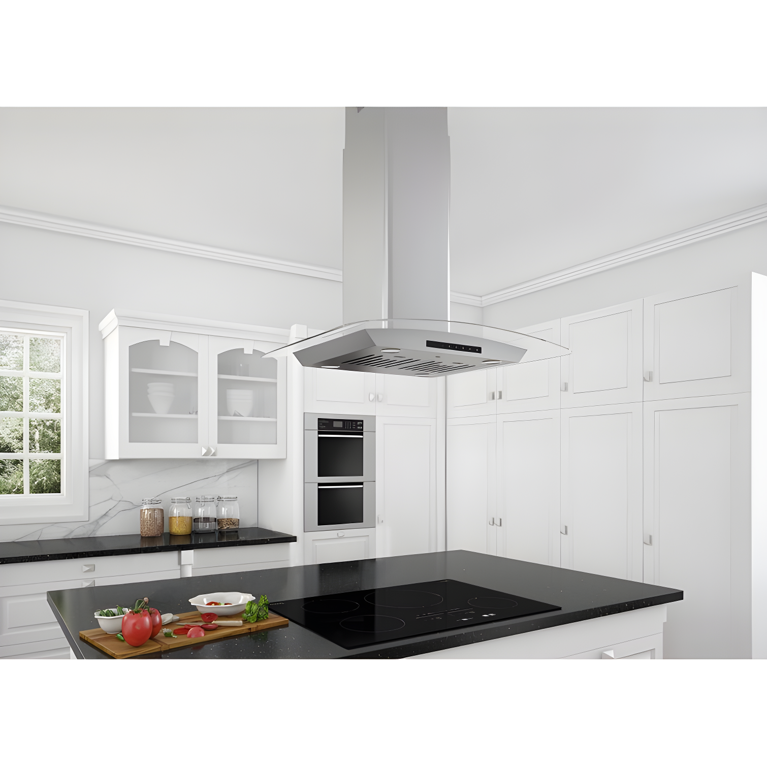Ancona Ancona 30" Stainless Steel 650 CFM Convertible Island Range Hood with Baffle Filter AN-1418