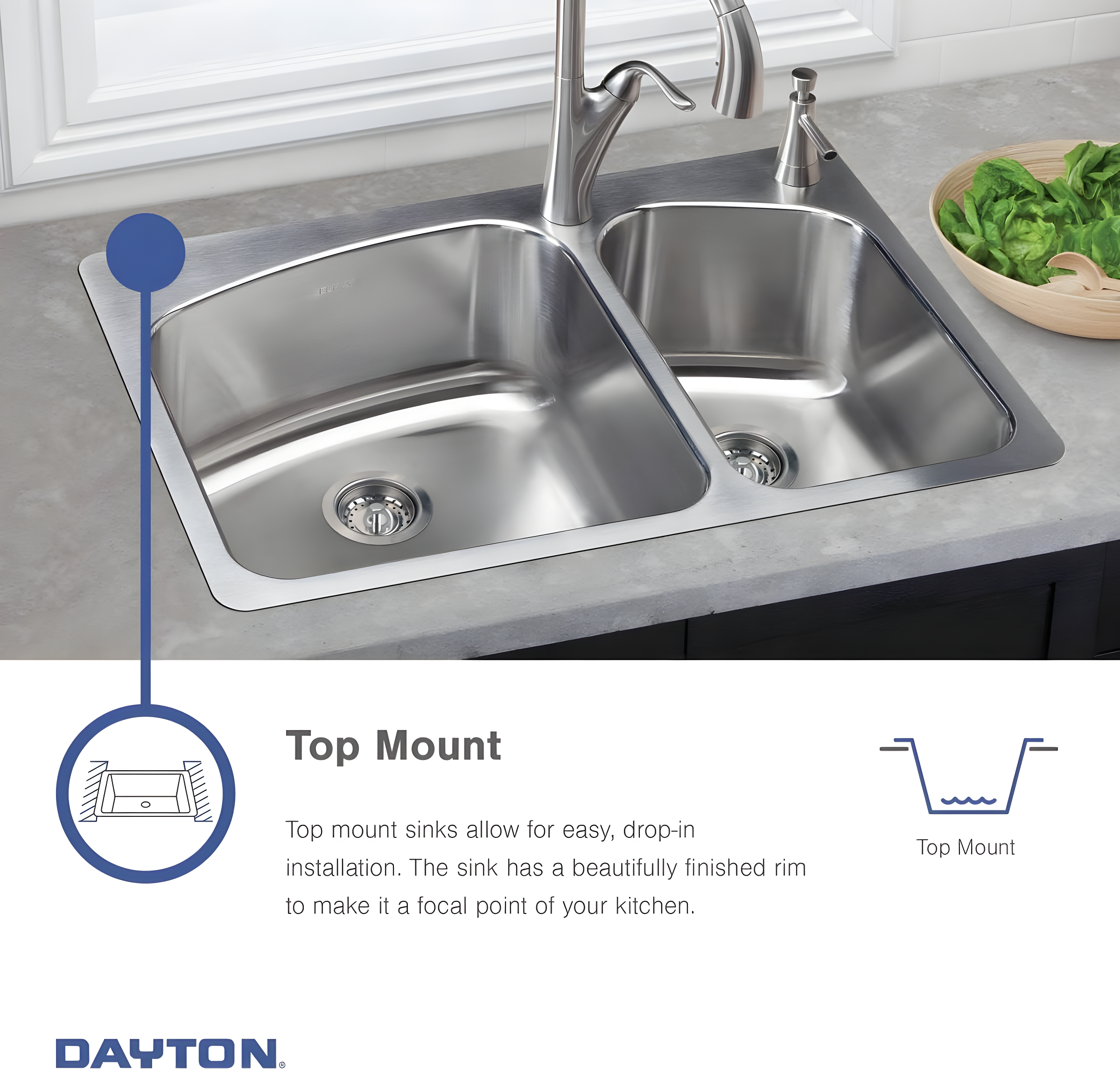 Elkay Dayton Stainless Steel 25" x 22" x 6-9/16", Single Bowl Drop-in Sink