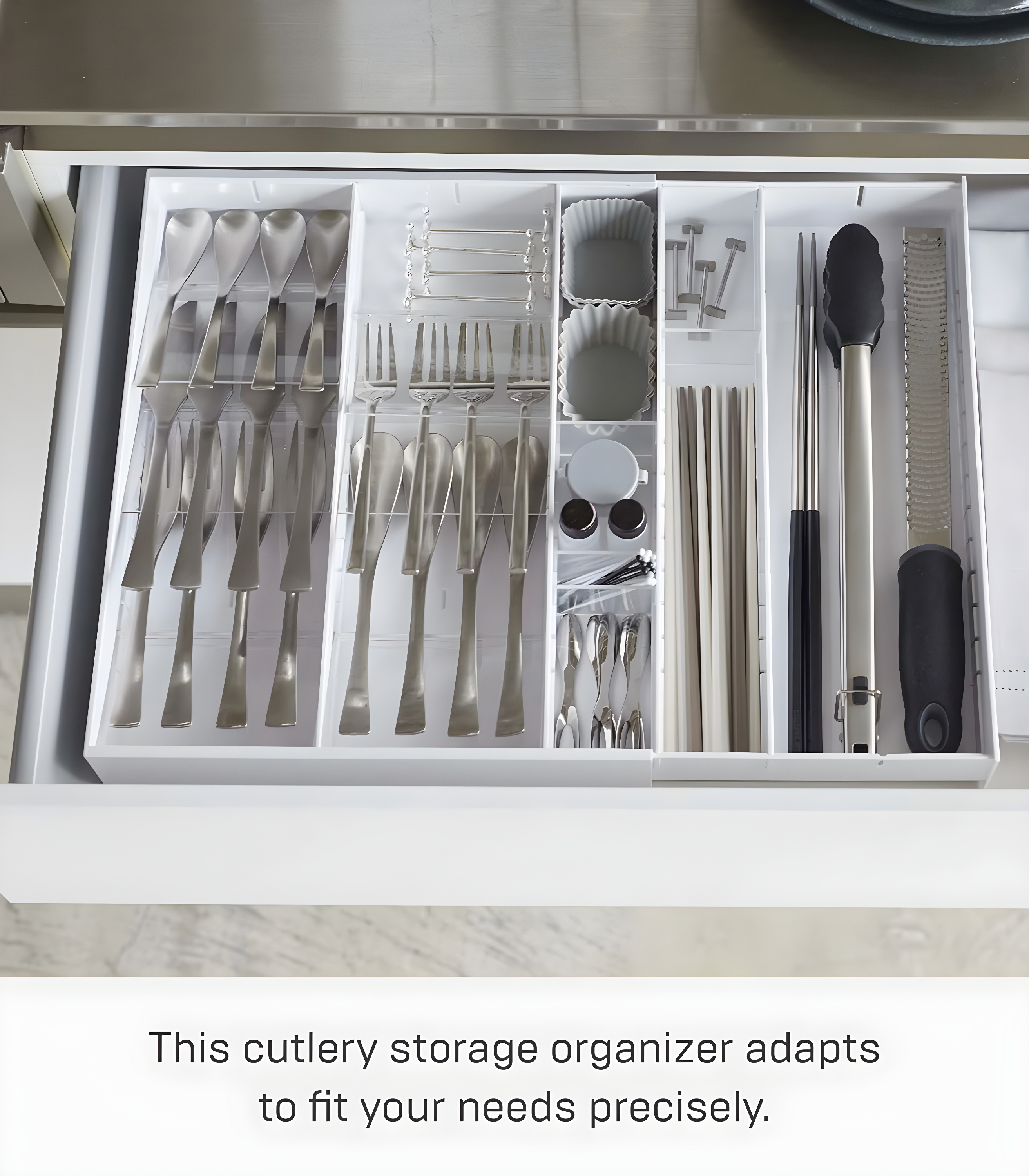 Yamazaki Home Expandable Cutlery Kitchen Utensils Storage Multi-Compartment Silverware Organizer