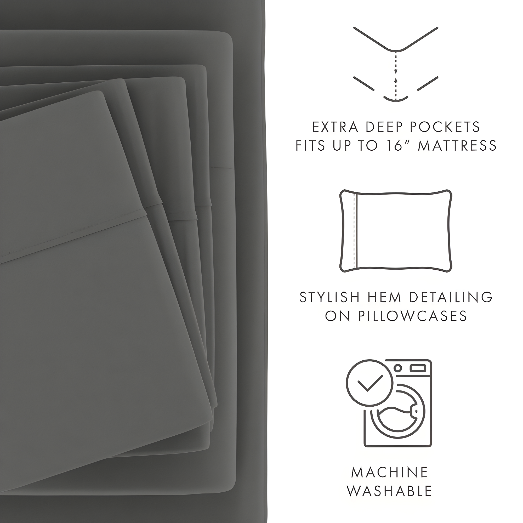 Linen Market Twin Sheet Set 4 Piece - Ultra Comfortable & Breathable Cooling Twin Bed Sheets - Deep Pocket & Wrinkle-Free Sheets Fits 16" Mattress - Extra Soft & Oeko-TEX Certified - Gray