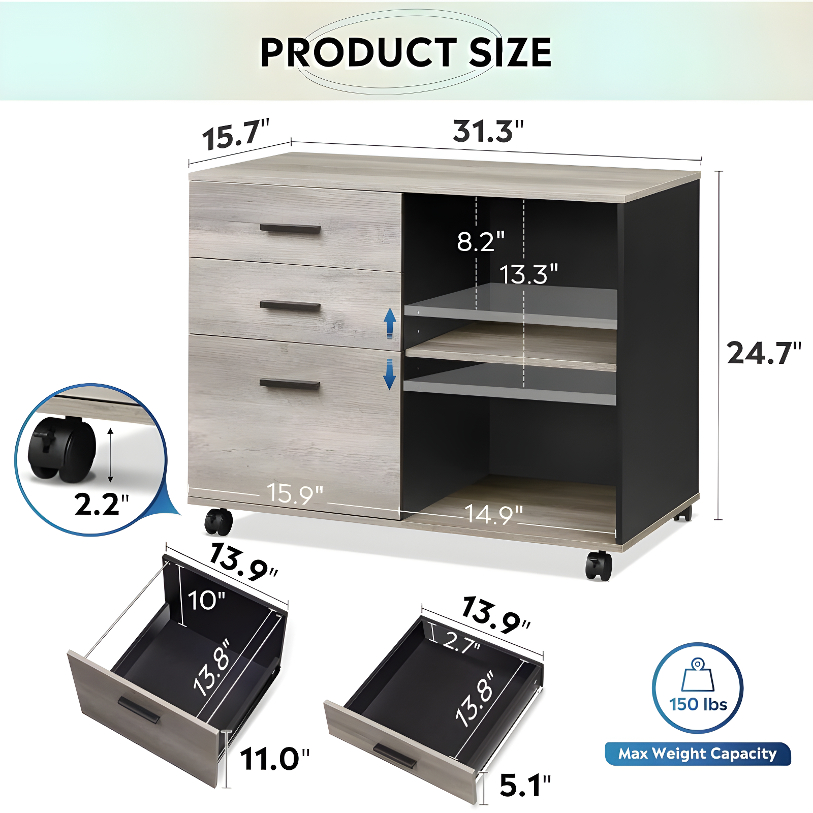 MOHAAB 24.7" H x 31.3" W Printer Stand with Wheels