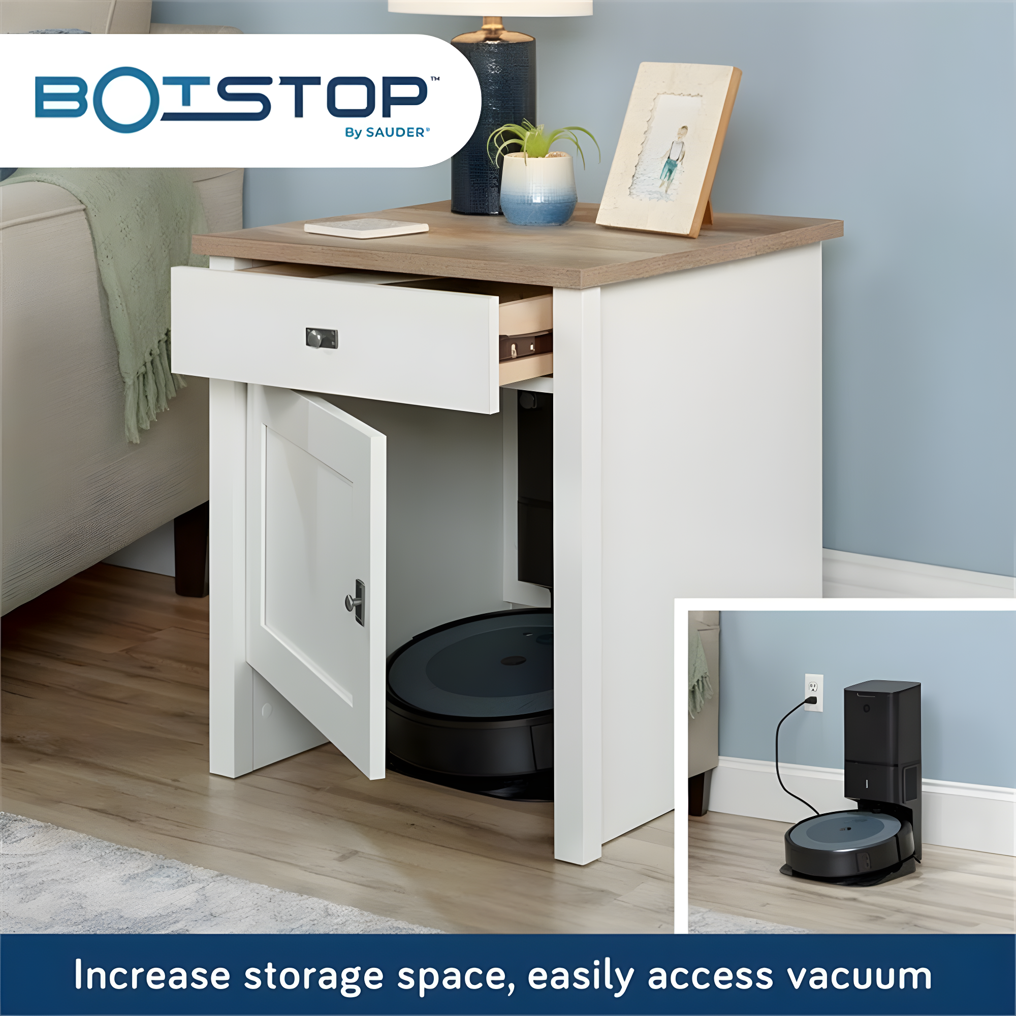 Sauder Homeplus Robot Vacuum Storage Cabinet Glacier White