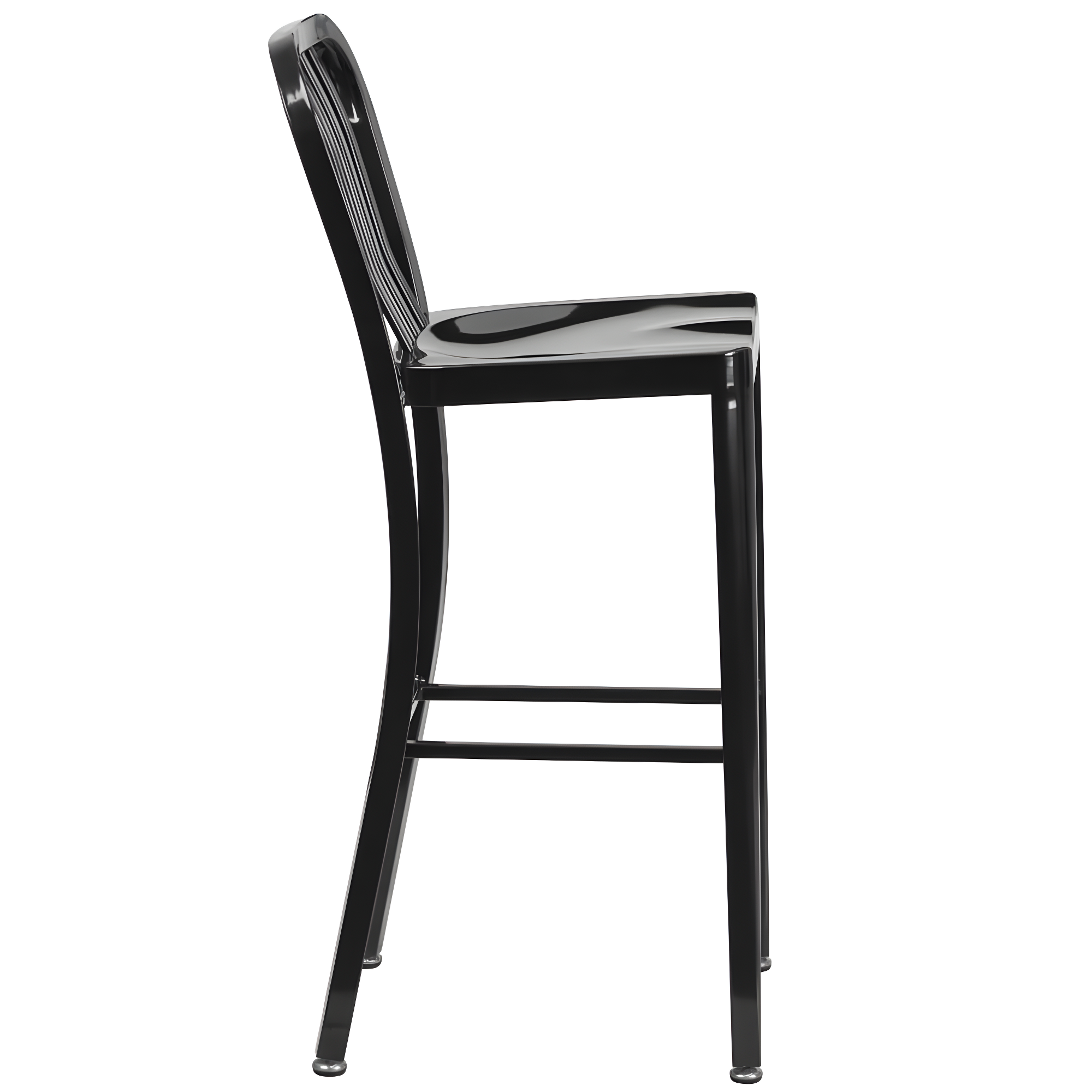 Flash Furniture Commercial Grade 30" High Black Metal Indoor-Outdoor Barstool with Vertical Slat Back