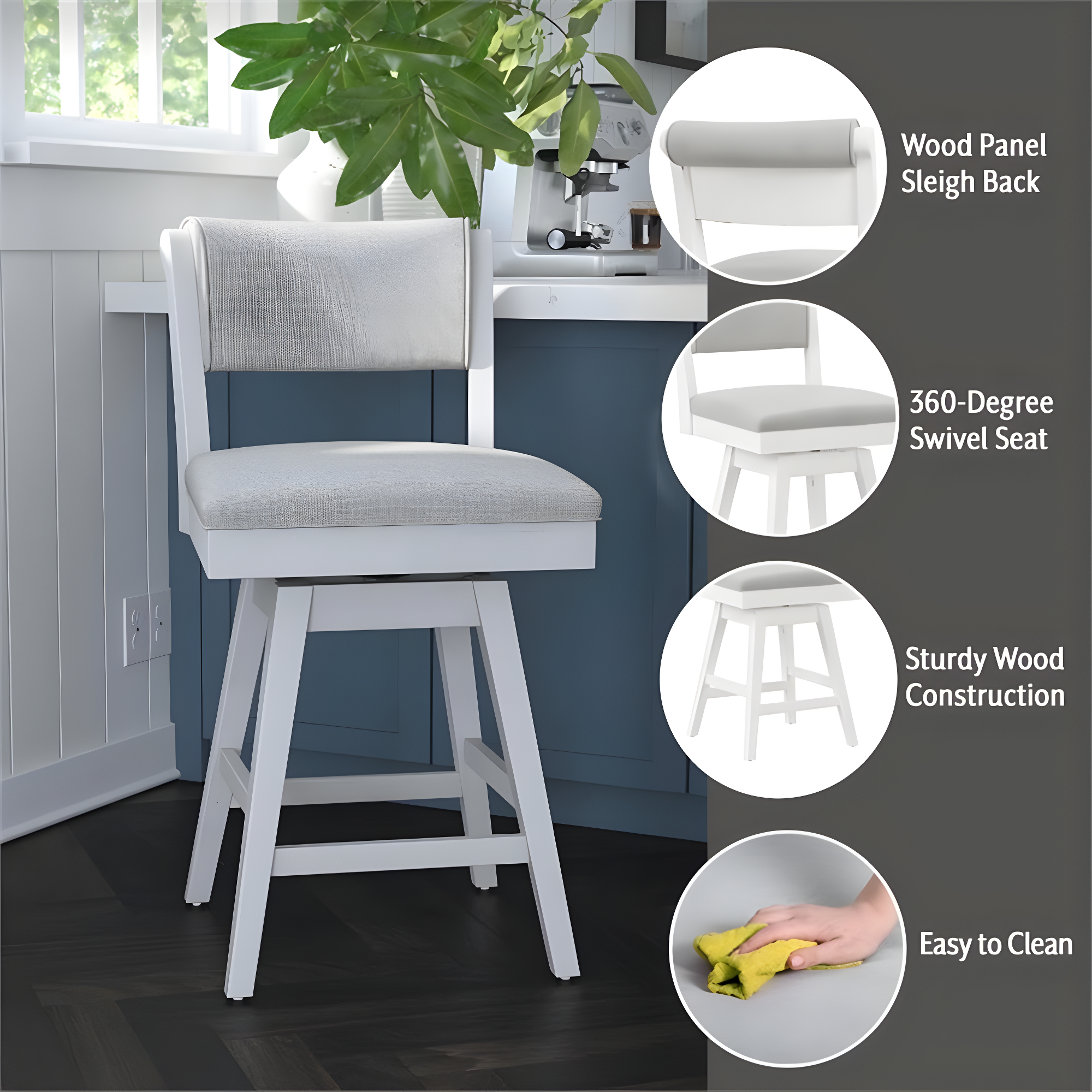 Clarion Counter Height Barstool Height Swivel with Footrest, Fog Gray Seat - Hillsdale Furniture