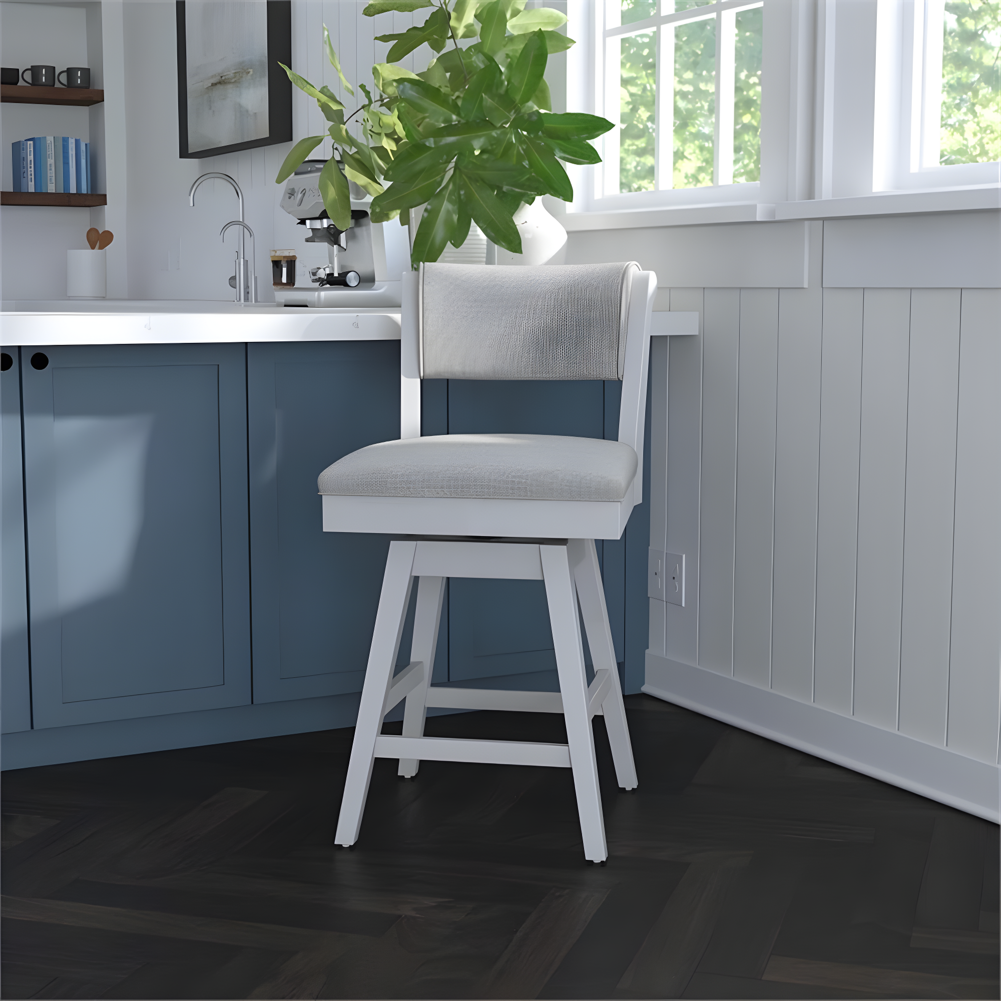 Clarion Counter Height Barstool Height Swivel with Footrest, Fog Gray Seat - Hillsdale Furniture