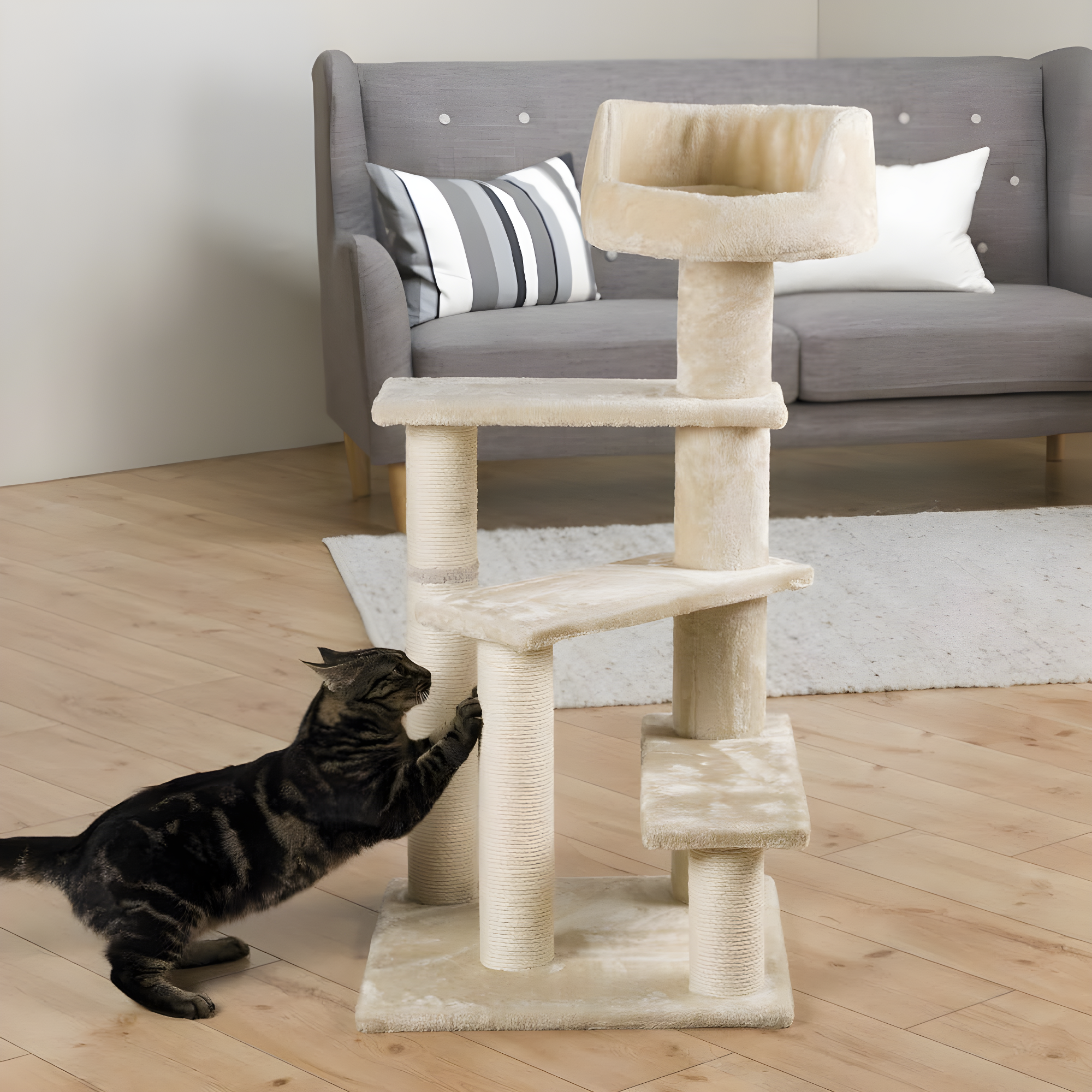 TRIXIE Tulia Senior 40.2" Cat Tower, 4-Level Cat Tree, Sisal Scratching Posts, Plush Platforms, Top Platform Bed