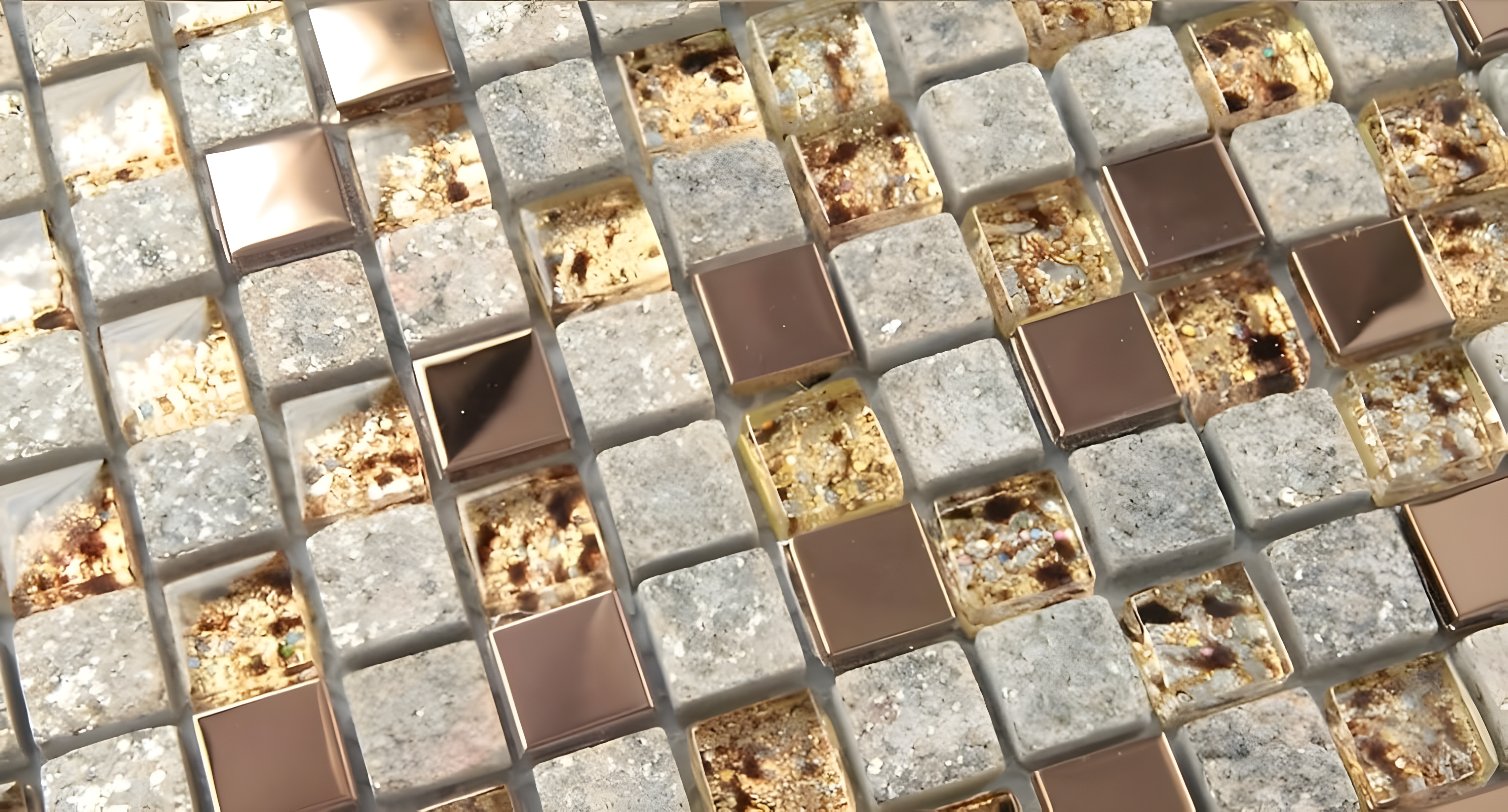 Luxury Glass Stone Tile Rose Gold Glitter Metal Mosaic Accent Backsplash Tiles in Kitchen Bathroom Walls and Fireplace Decor (5 Square Feet)