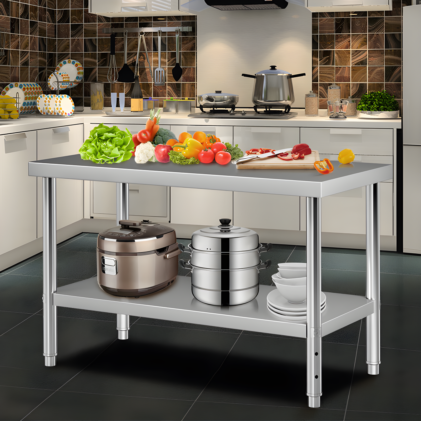 Prep & Savour Demnan Metal Top Workbench