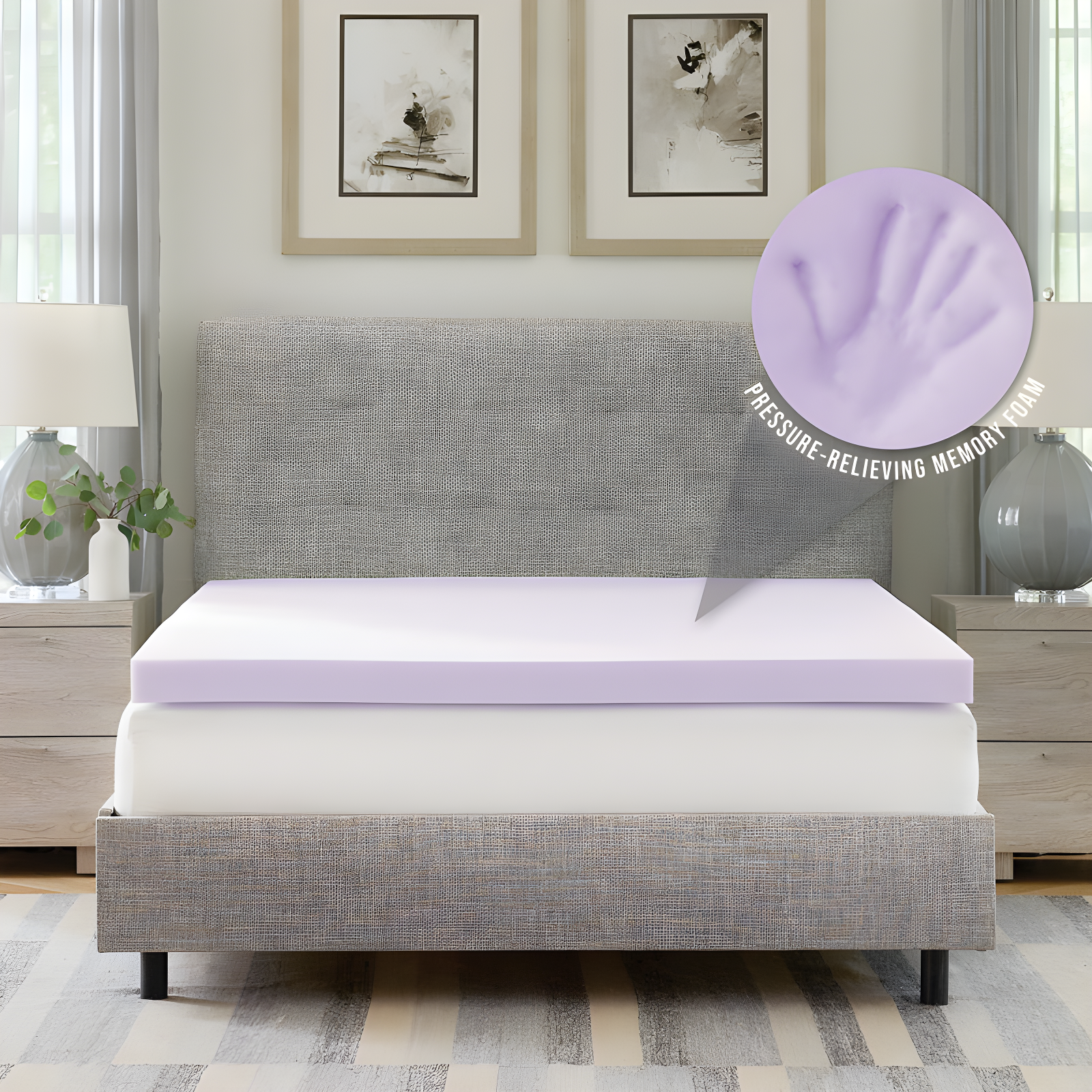 BodiPEDIC 3" Lavender Infused Memory Foam Mattress Topper
