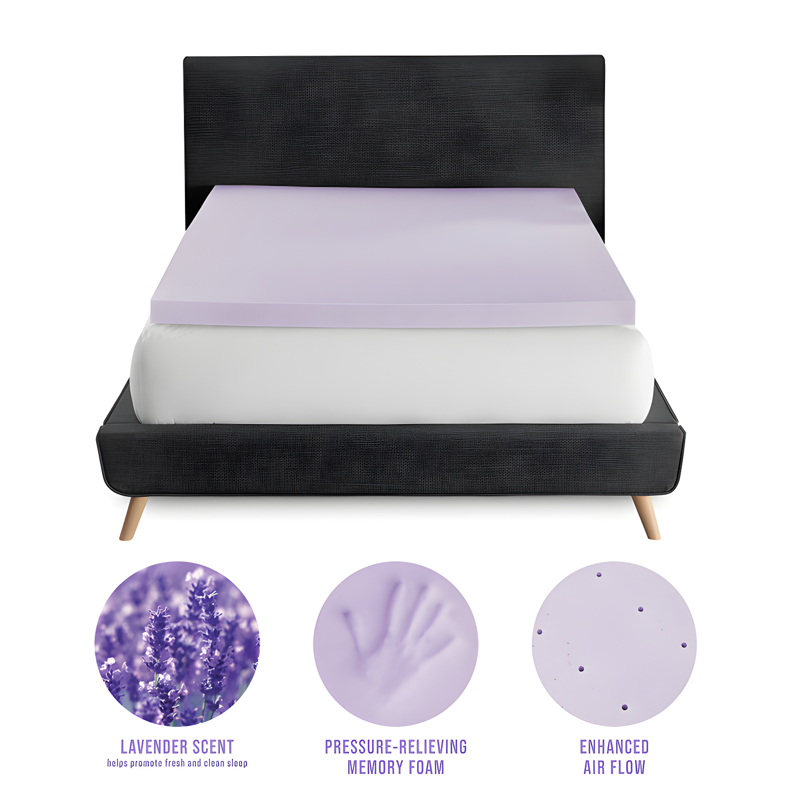 BodiPEDIC 3" Lavender Infused Memory Foam Mattress Topper