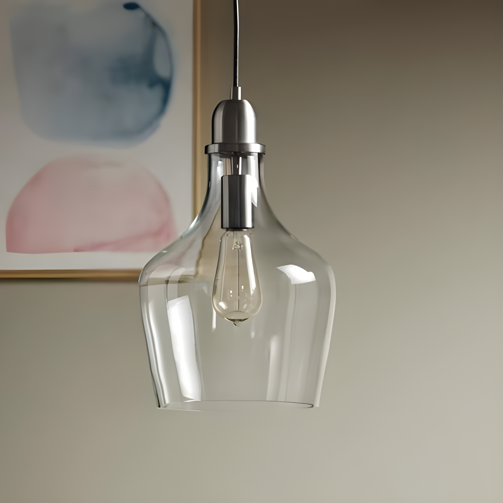 Hampton Hill Auburn 1-Light Transitional Metal and Glass Pendant in Bronze/Clear
