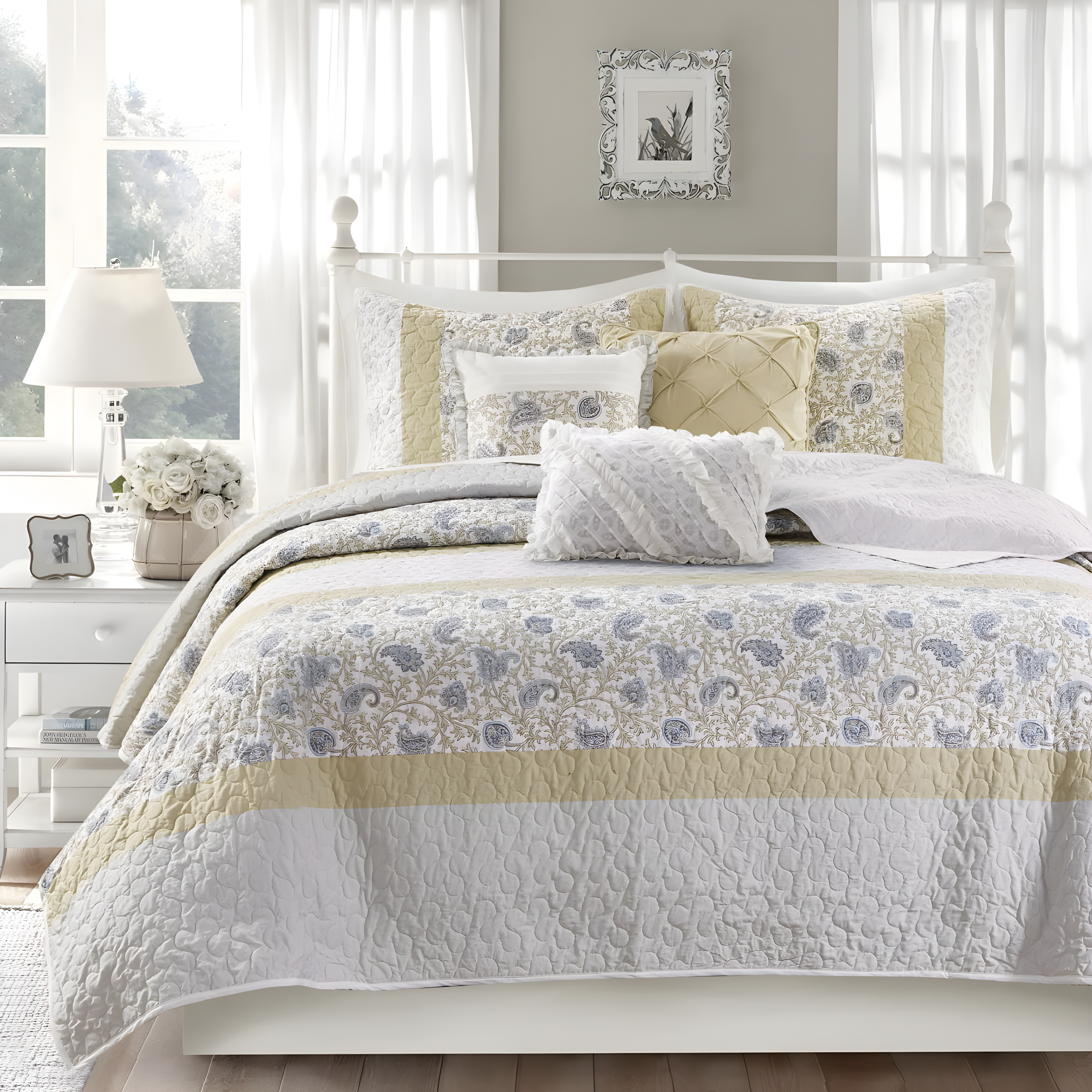 Dawn 6 Piece Cotton Percale Quilt Set with Throw Pillows